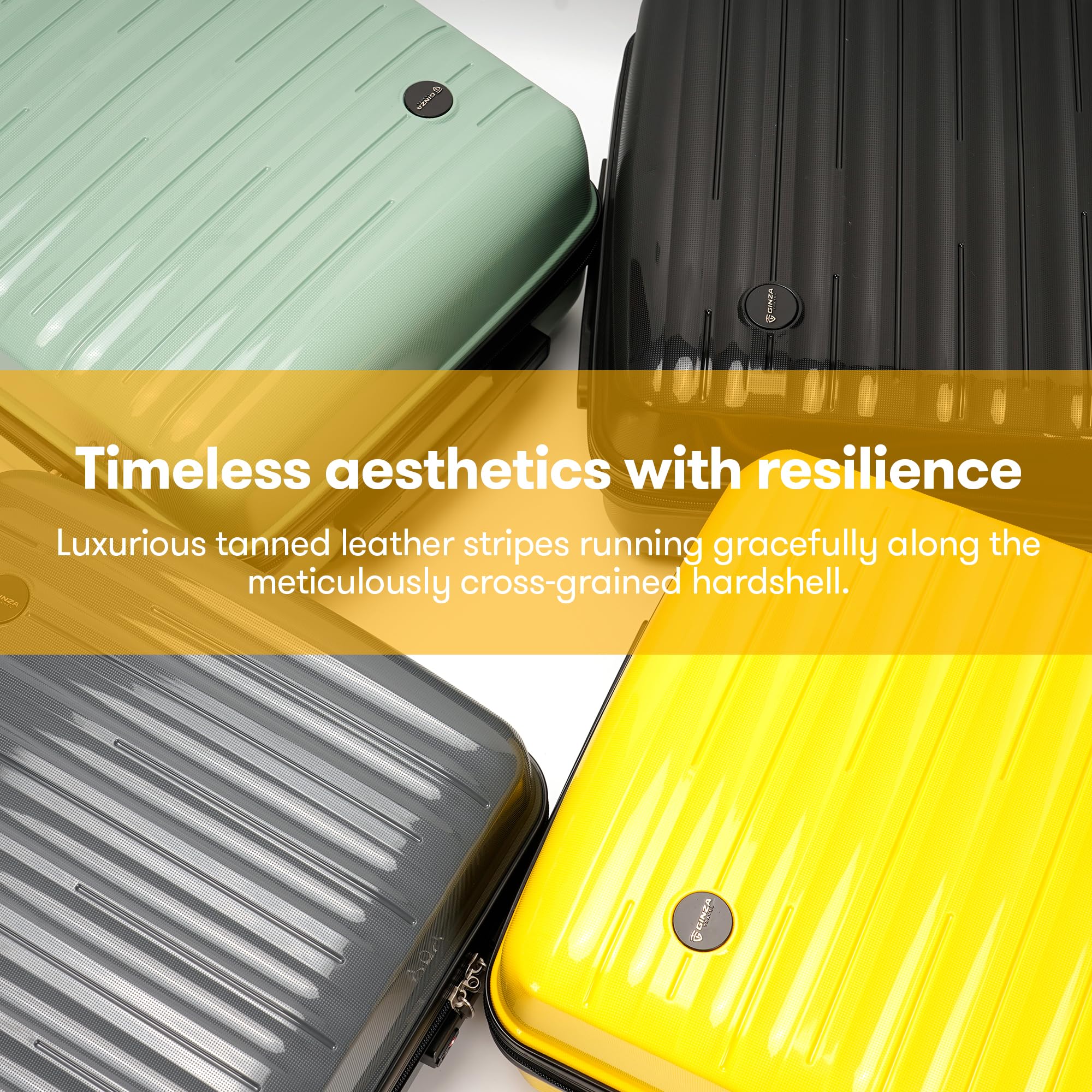 4-Piece PP Hardside Luggage Set with TSA Lock & Spinner Wheels - Large Yellow Suitcases for Travel, Vacation & Business Trips