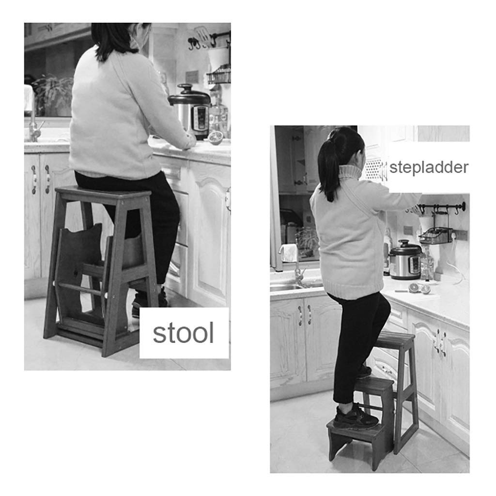 NEVKA 3-Tier Wooden Step Stool - Solid Wood Folding Ladder Stool for Kitchen, Bathroom & Kids - Multi-Functional Foldable Step Stool with Storage Shelves - Perfect for Reaching High Cabinets, Organizing & Toddler Safety