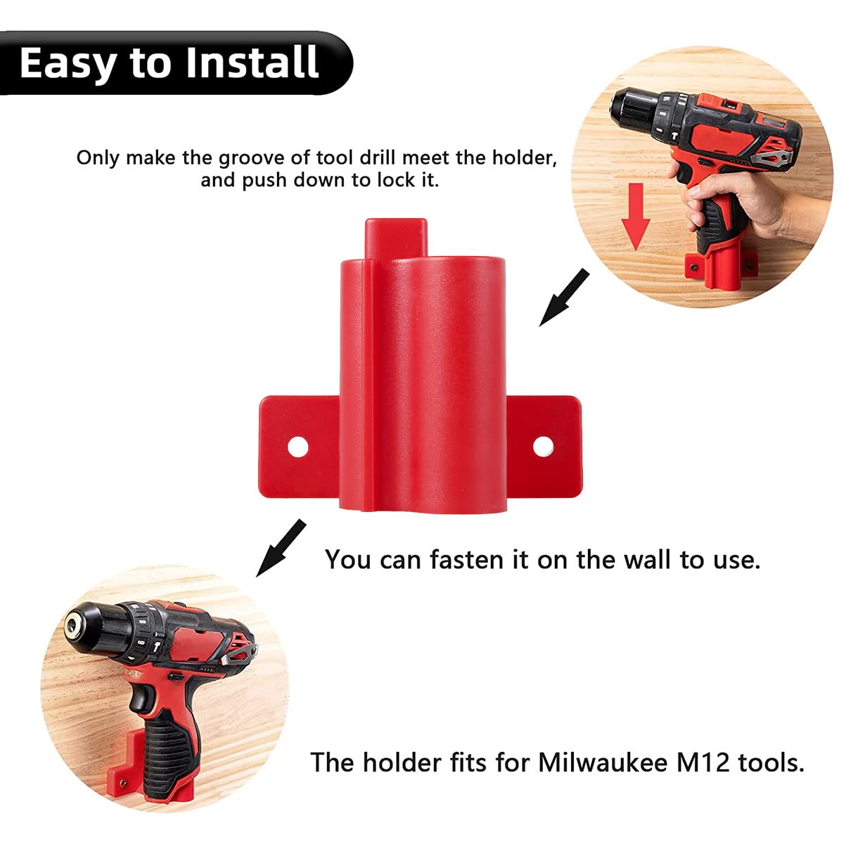 4-Pack Heavy Duty Milwaukee M12 12V Lithium Battery Mount Holder - Durable Plastic Power Tool Hanger with Screws for Secure Storage - Perfect for Workshop, Garage & Job Site Organization