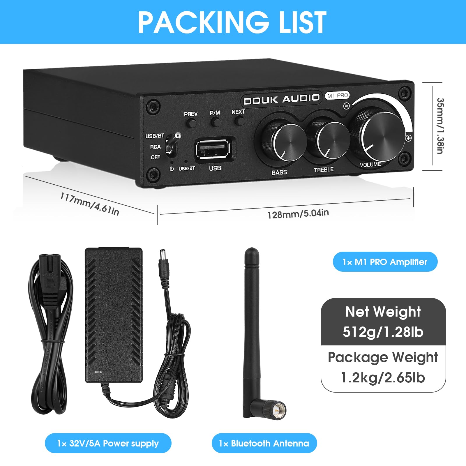 Douk Audio M1 Pro Hi-Fi 320W Bluetooth 5.0 Power Amplifier with Stereo Subwoofer & USB Music Player - Perfect for Home Theater, Karaoke, and Audio Enthusiasts