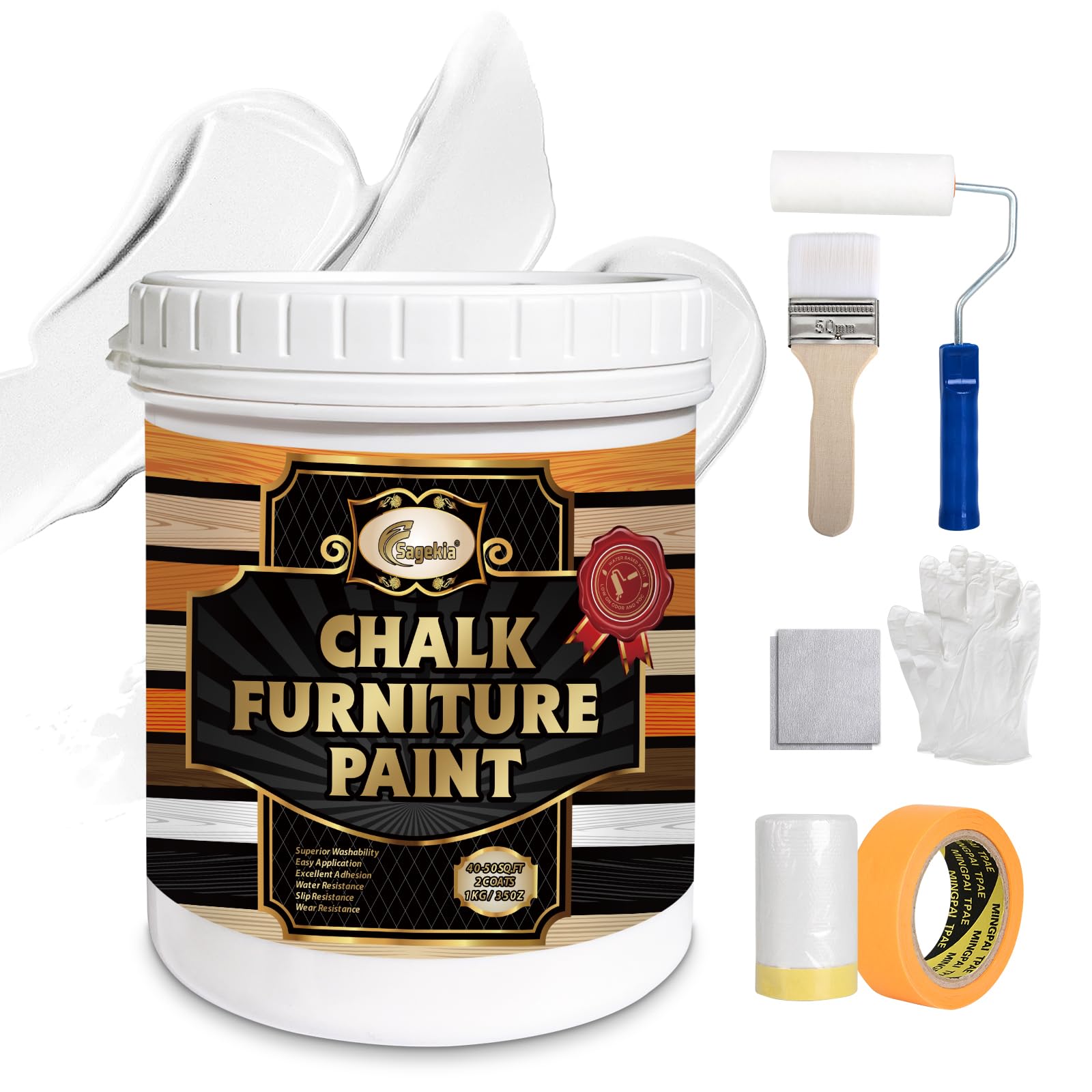 Matte Chalk Paint Furniture Paint Kit (35 fl.oz, White) - Water-Based, Non-Toxic, Odorless Wood Paint for Cabinets, Doors, Tables & Dressers - Includes Tools - Covers 50-60 sq.ft - Perfect for DIY Home Decor, Furniture Refinishing & Upcycling Projects