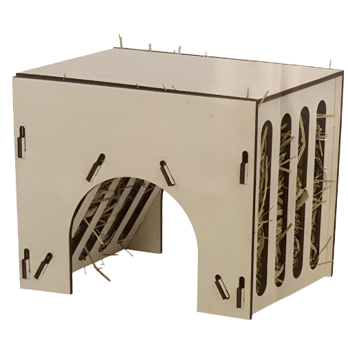 Premium Moss Hollow Hideout with Built-in Hay Feeder - Natural Wooden Rabbit Hutch for Indoor/Outdoor Use - Perfect for Small Pets Like Rabbits, Guinea Pigs & Hamsters (Great for Playtime & Relaxation)