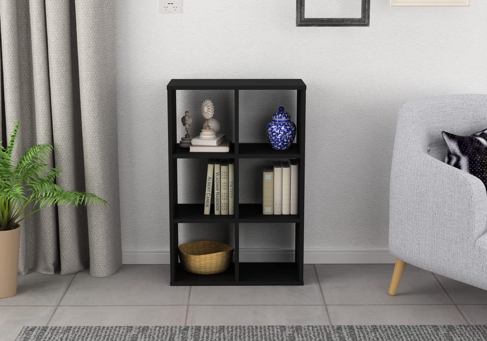 Modern Cube Bookcase - Stylish Wood Storage Organizer with Sturdy Shelving, 35