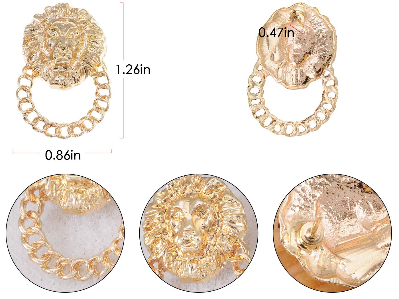 Alilang Golden Tone Venetian Etched Lion King Head Chain Hoop Dangle Earrings - Vintage Style Jewelry for Women, Perfect for Parties, Weddings & Special Occasions