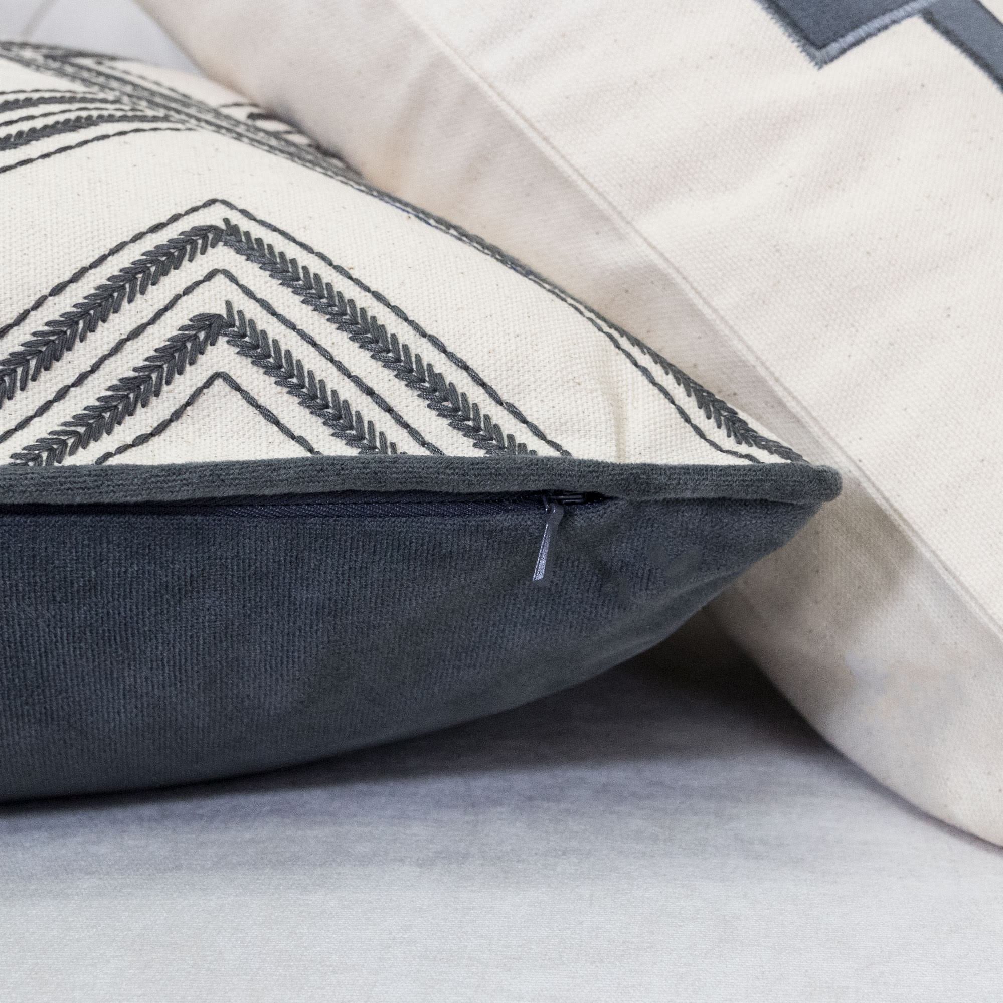 Cozy Diamond Loops Embroidery Throw Pillow Cover - 20x20 Inch Gray Cotton Canvas Sofa Couch Pillow Sham (Cover Only) - Perfect for Living Room Decor, Bedroom Accent & Home Styling
