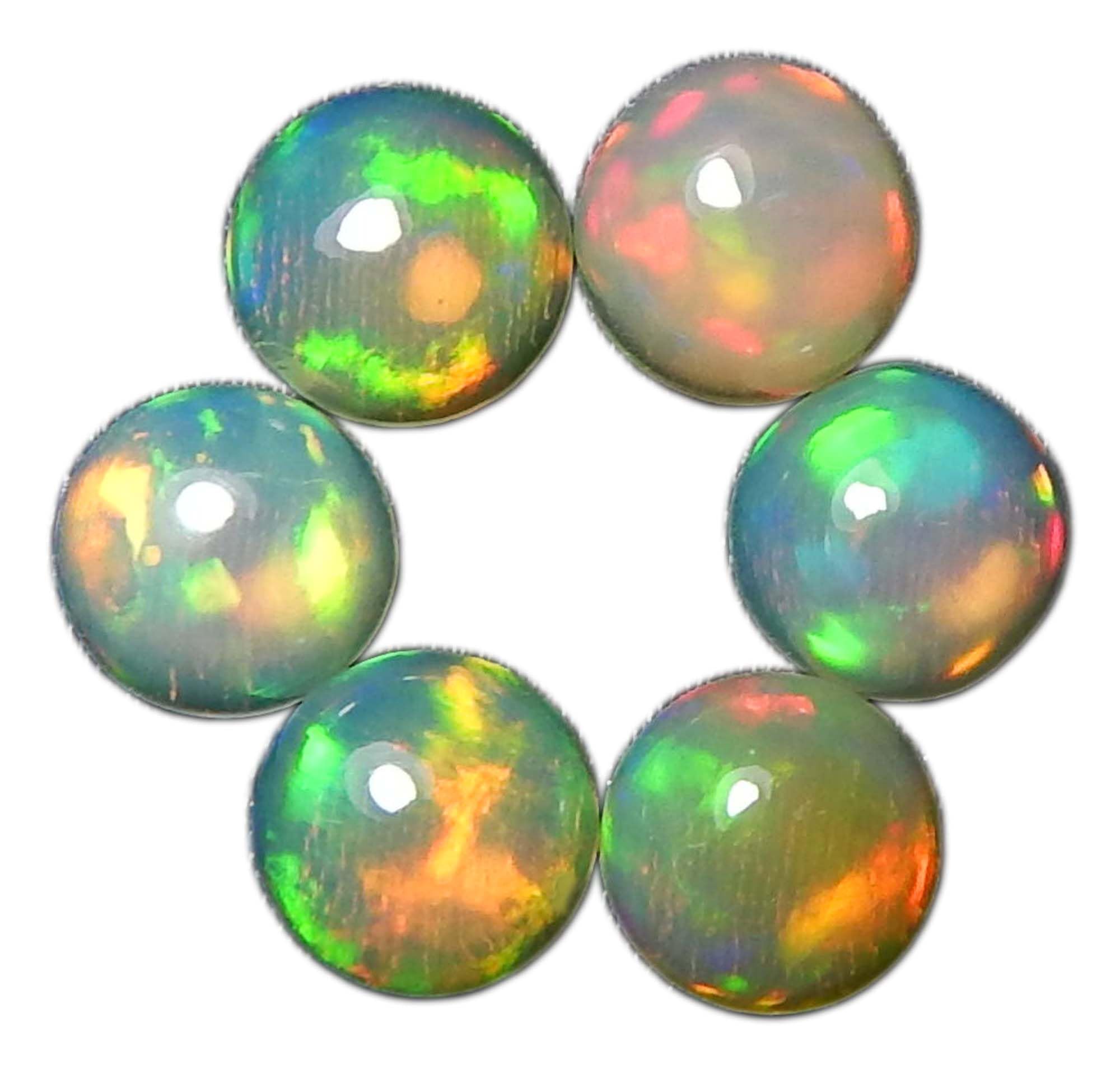 AAA Quality Calibrated Natural Ethiopian Opal Loose Gemstones for Jewelry Making - 5mm Round (6 Stones) - Perfect for Rings, Earrings & Pendants