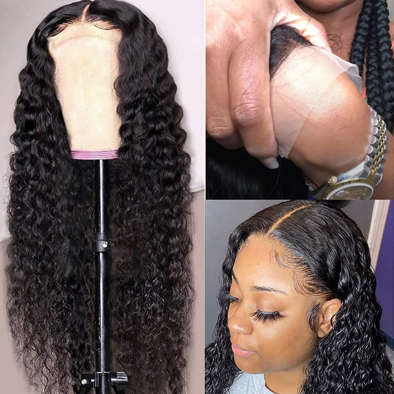 30 Inch Water Wave Lace Front Wig - 100% Brazilian Virgin Human Hair - 13x6 Transparent Lace - Pre Plucked with Baby Hair - 180% Density - Wet & Wavy Curly Glueless Wig for Women - Perfect for Daily Wear, Parties, Cosplay and Special Occasions