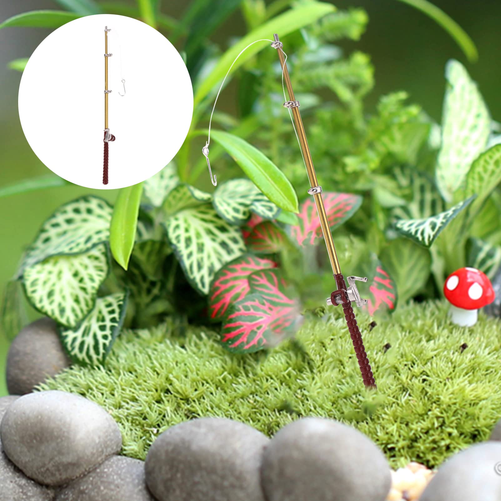 TOYANDONA Miniature Fishing Pole - Dollhouse Fishing Rod for Kids Play House, Fairy Garden & Micro Landscape Decoration | Perfect for Pretend Play, DIY Scenes & Tiny Furniture Accessories