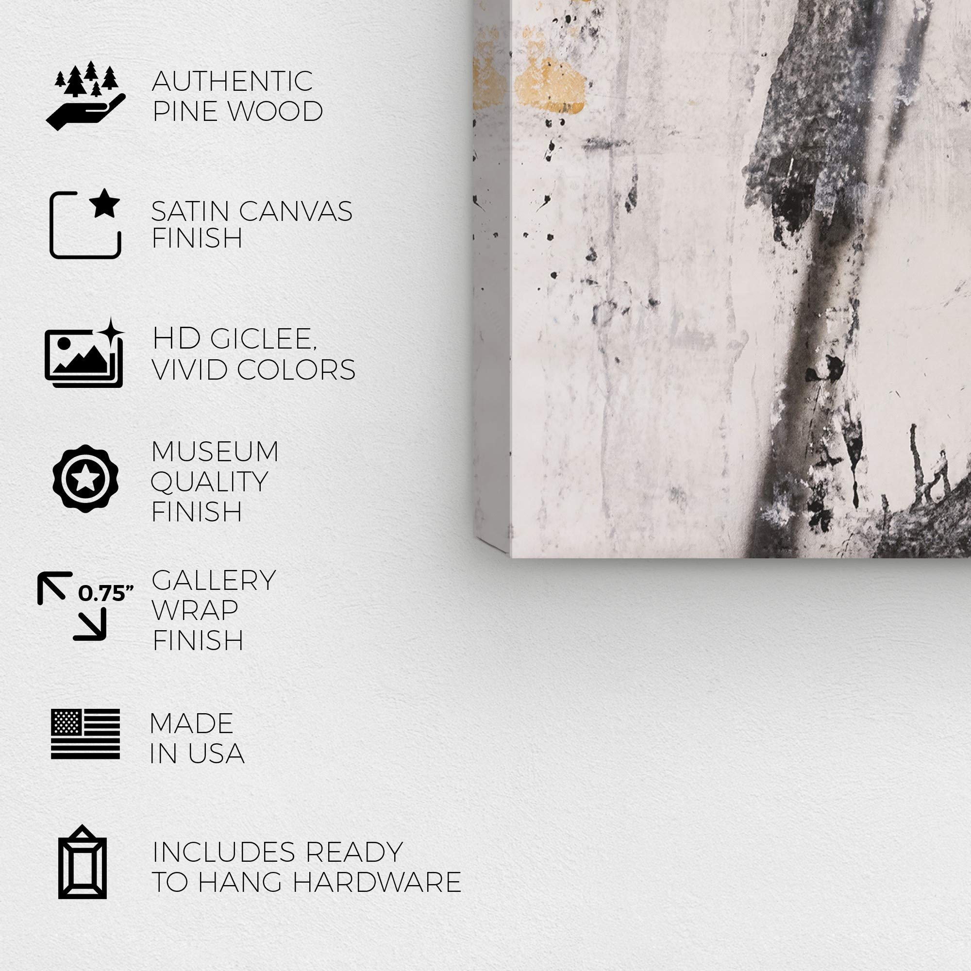 Abstract Wall Art Canvas Print 'Tiago Magro-Rushing Paint' - Modern Home Decor Painting 20x20 Inches in Black & Gold | Perfect for Living Room, Bedroom & Office Decor