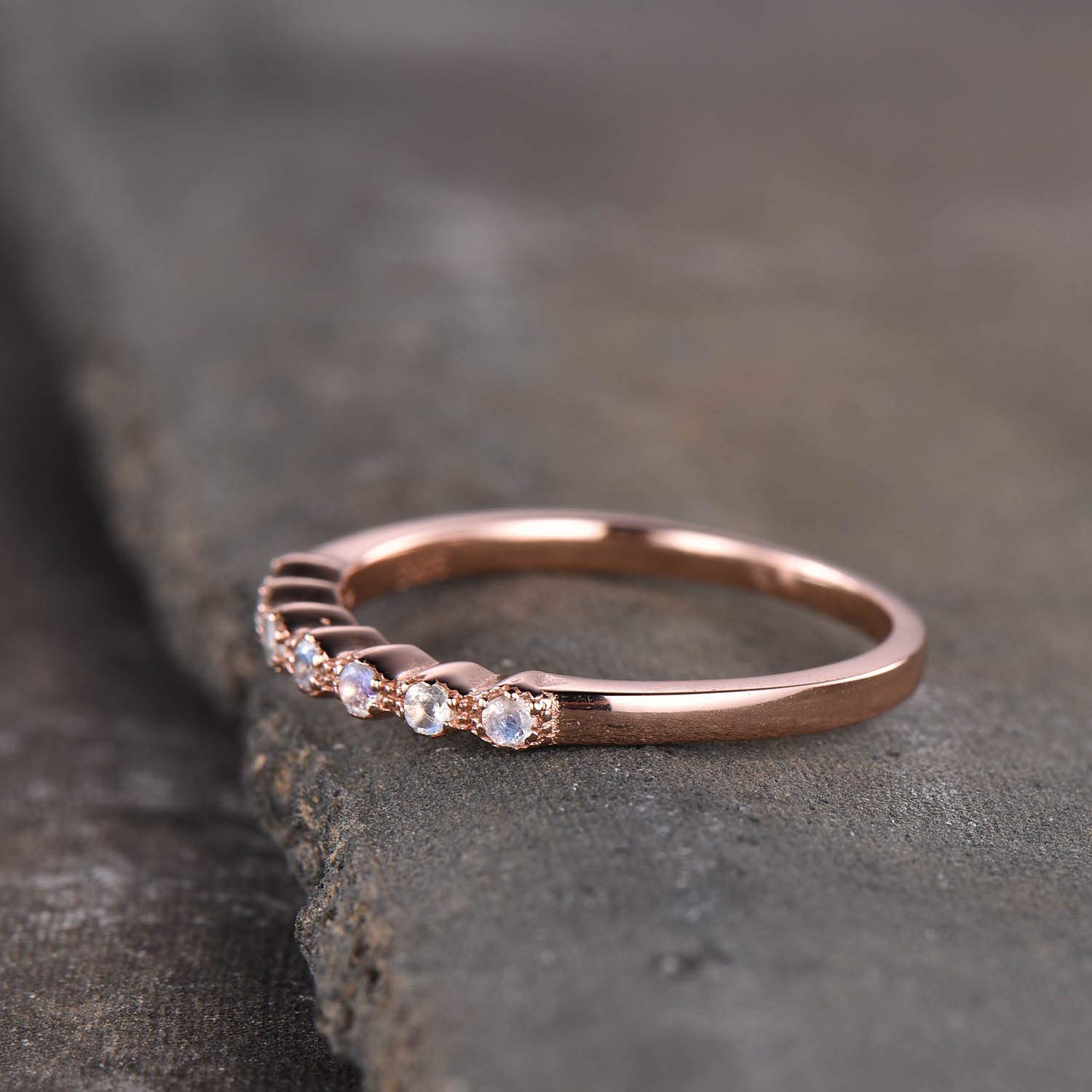 Moonstone Ring for Women - 925 Sterling Silver & Rose Gold Wedding Band, Handmade Art Deco Stacking Ring - Perfect Anniversary Gift for Her, Elegant Jewelry for Everyday Wear & Special Occasions