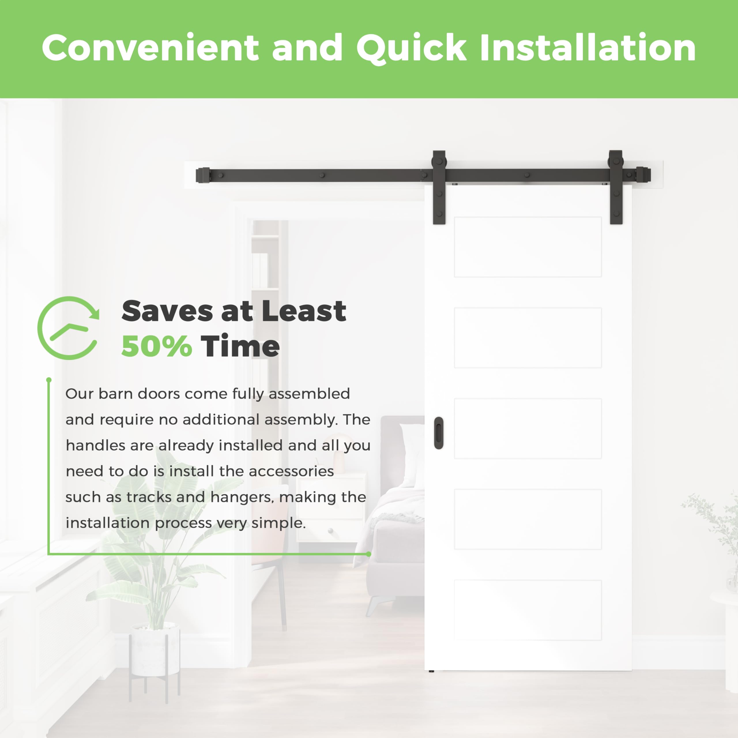DELAVIN 30 x 84 Inch White Sliding Barn Door Kit with 5-Panel Design - Waterproof & Scratch-Resistant PVC Surface - Includes 5 FT Hardware & Handles - Easy Assembly for Interior Doors - Perfect for Bedrooms, Closets, and Farmhouse Style Homes