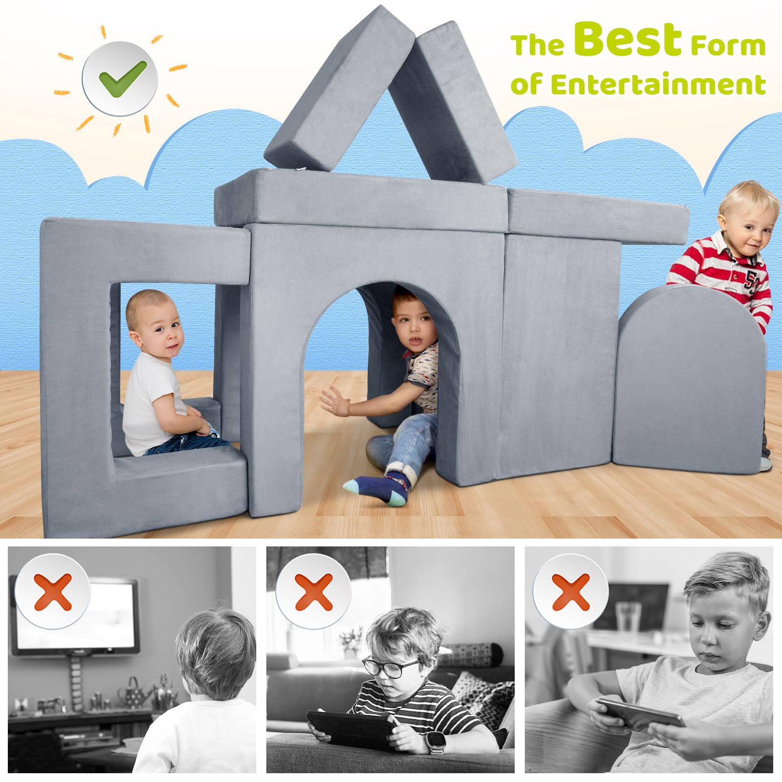11-Piece Kids Play Couch Set - Premium Toddler Sofa for Children & Teens - Soft Play Furniture for Bedroom, Playroom & Living Room - Perfect Gift for Creative Boys & Girls - Great for Reading Nooks, Fort Building & Imaginative Play