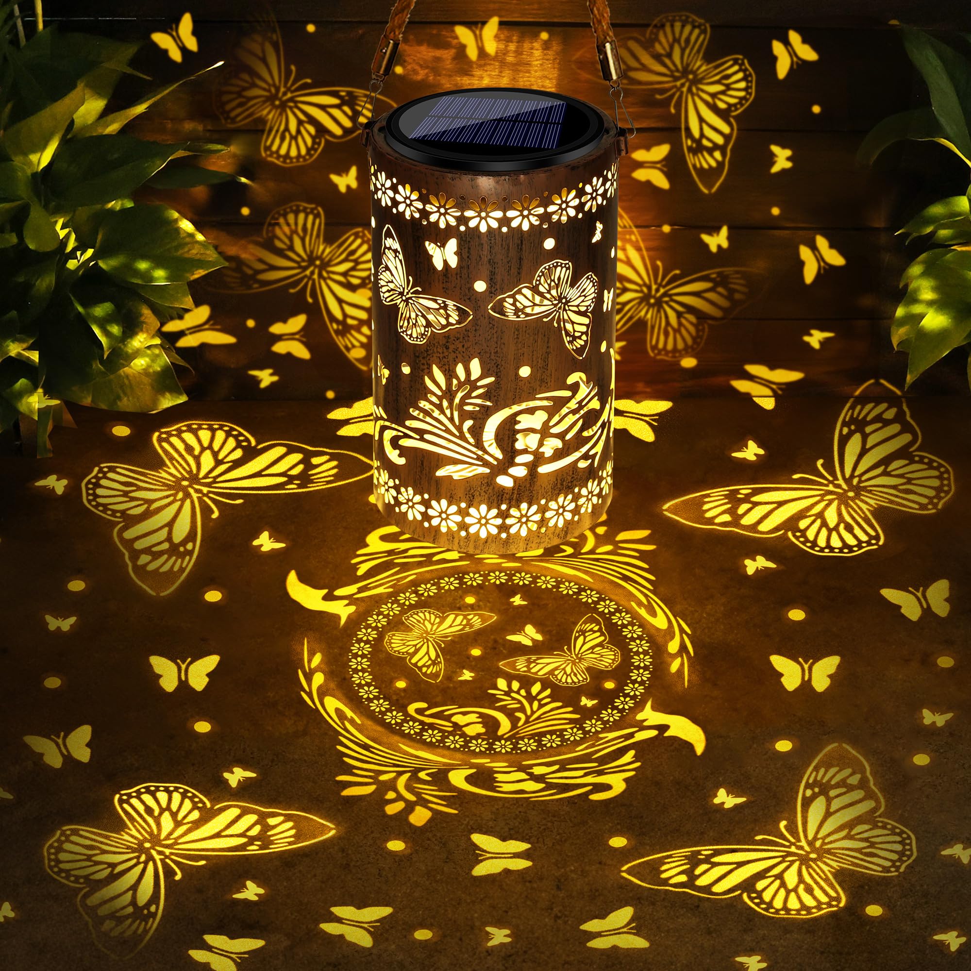 Solar Powered Outdoor Lantern - Waterproof Hollow Metal Butterfly Garden Lights for Patio, Balcony, Yard & Walkway | Decorative Solar Lighting for Outdoor Spaces, Evening Ambiance & Landscape Decor