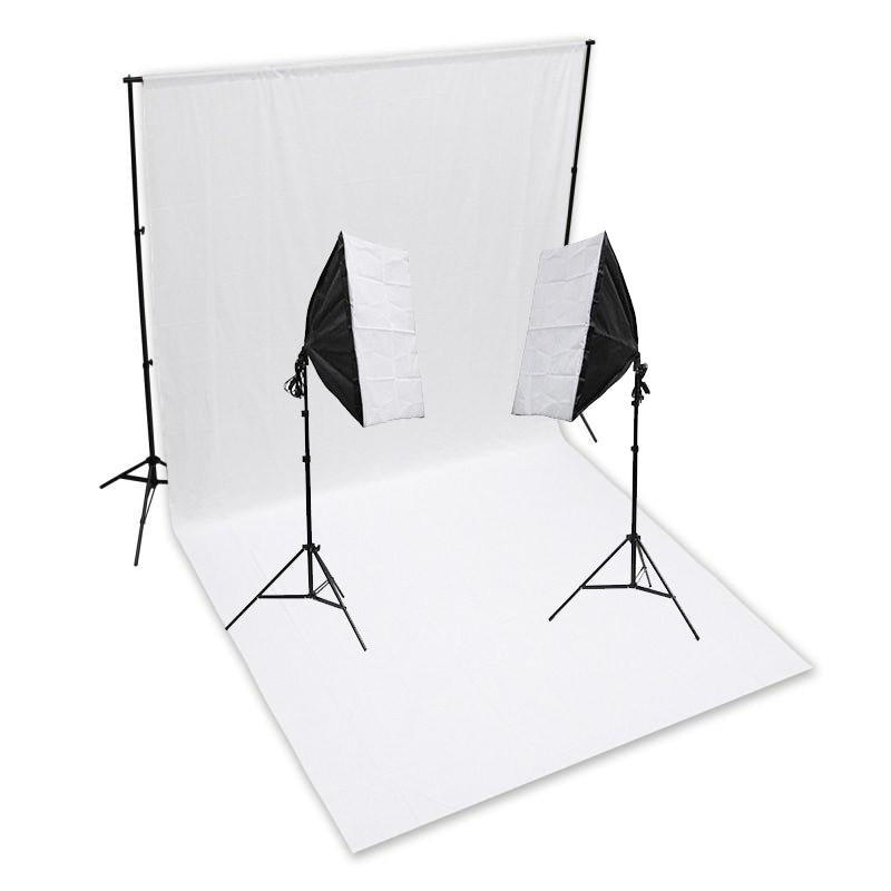 Professional 3m x 6m White & Green Muslin Backdrop Photography Bundle with Stand & Softbox Lighting Kit - Perfect for Studio Portraits, Product Photography, and Video Backgrounds