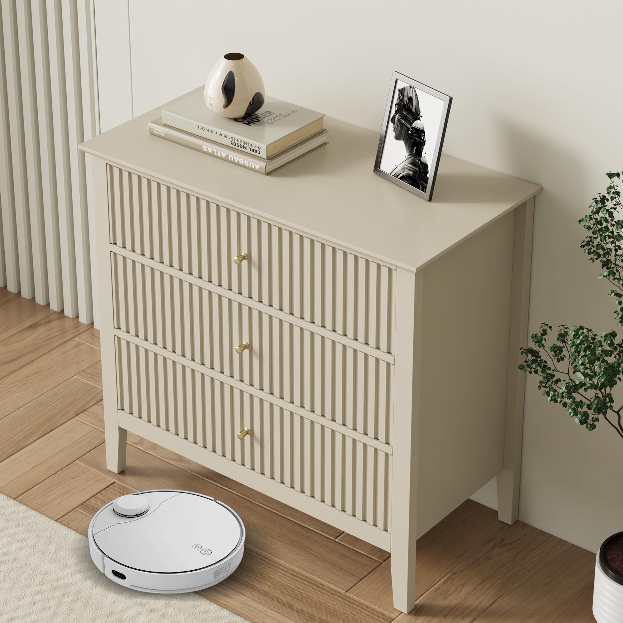 RoyalCraft Large 3-Drawer Dresser Set of 2 - Modern Fluted Wood Nightstands for Bedroom & Entryway - 30
