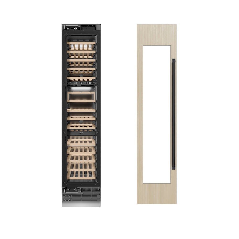 ZLINE Autograph Edition 18 Inch 9.0 cu ft Triple Zone 68 Bottle Panel Ready Left Hinge Column Wine Cooler with Matte Black Accents - Perfect for Home Bars, Wine Cellars & Entertaining Spaces (RBCWVLZ 18 MB)