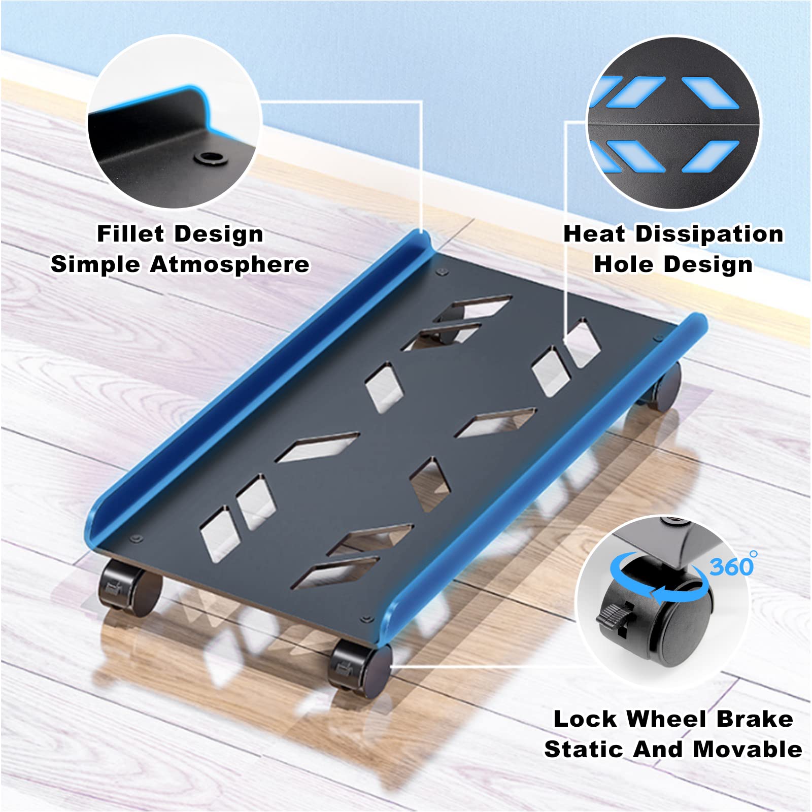 Adjustable Mobile PC Tower Stand with Rolling Caster Wheels - 19.7
