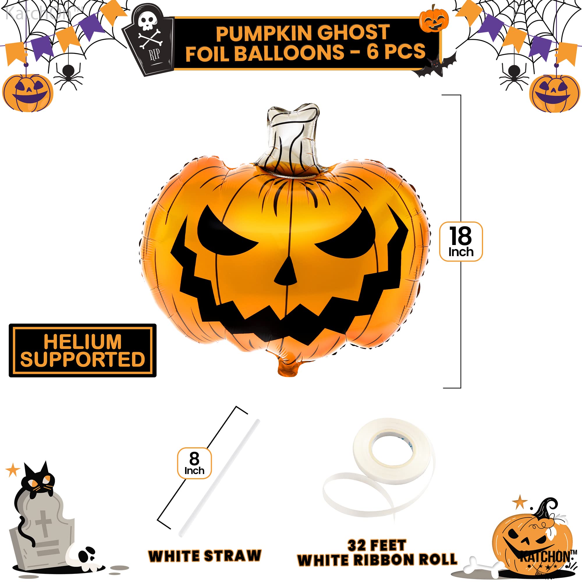 KatchOn Happy Halloween Balloons Decorations - Pack of 20 | Jack O Lantern & Spooky Pumpkin Balloons for Halloween Party Decor | Perfect for Home, Yard, and Classroom Halloween Celebrations
