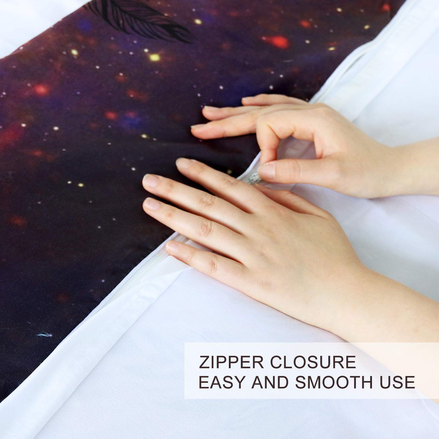 BlessLiving Galaxy Wolf Duvet Cover Set - 3 Piece Pink Blue Purple Nebula Space Wolf Bedding with Cosmic Wolf Dream Catcher Design (Full Size) for Teen & Adult Bedrooms, Dorm Room Decor, Space Themed Bedroom