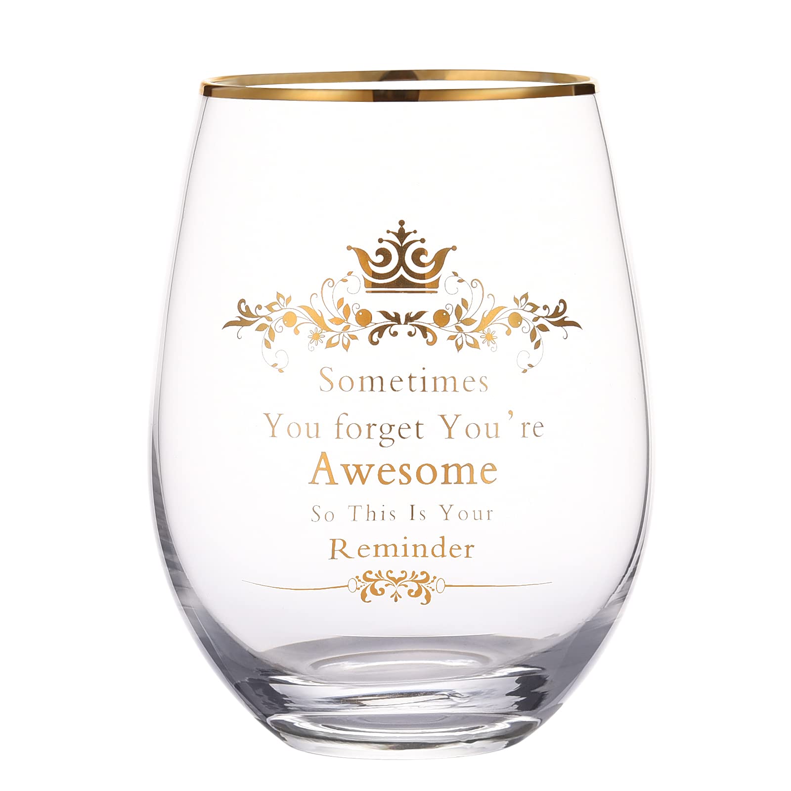 Funny Inspirational Thank You Gifts for Women - 15oz Wine Glass Water Tumbler Juice Cup - Birthday Christmas Gift Idea - Perfect for Office Parties, Girls Night Out & Relaxing at Home - Sometimes You Forget You're Awesome So This Is Your Reminder