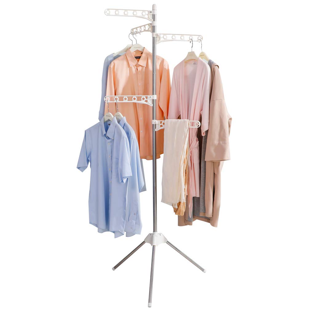 Foldable Clothes Drying Rack with 5 Adjustable Arms - Portable Collapsible Laundry Organizer for Indoor & Outdoor Use - Space Saving Garment Storage Shelf for Small Apartments, Balconies and Travel