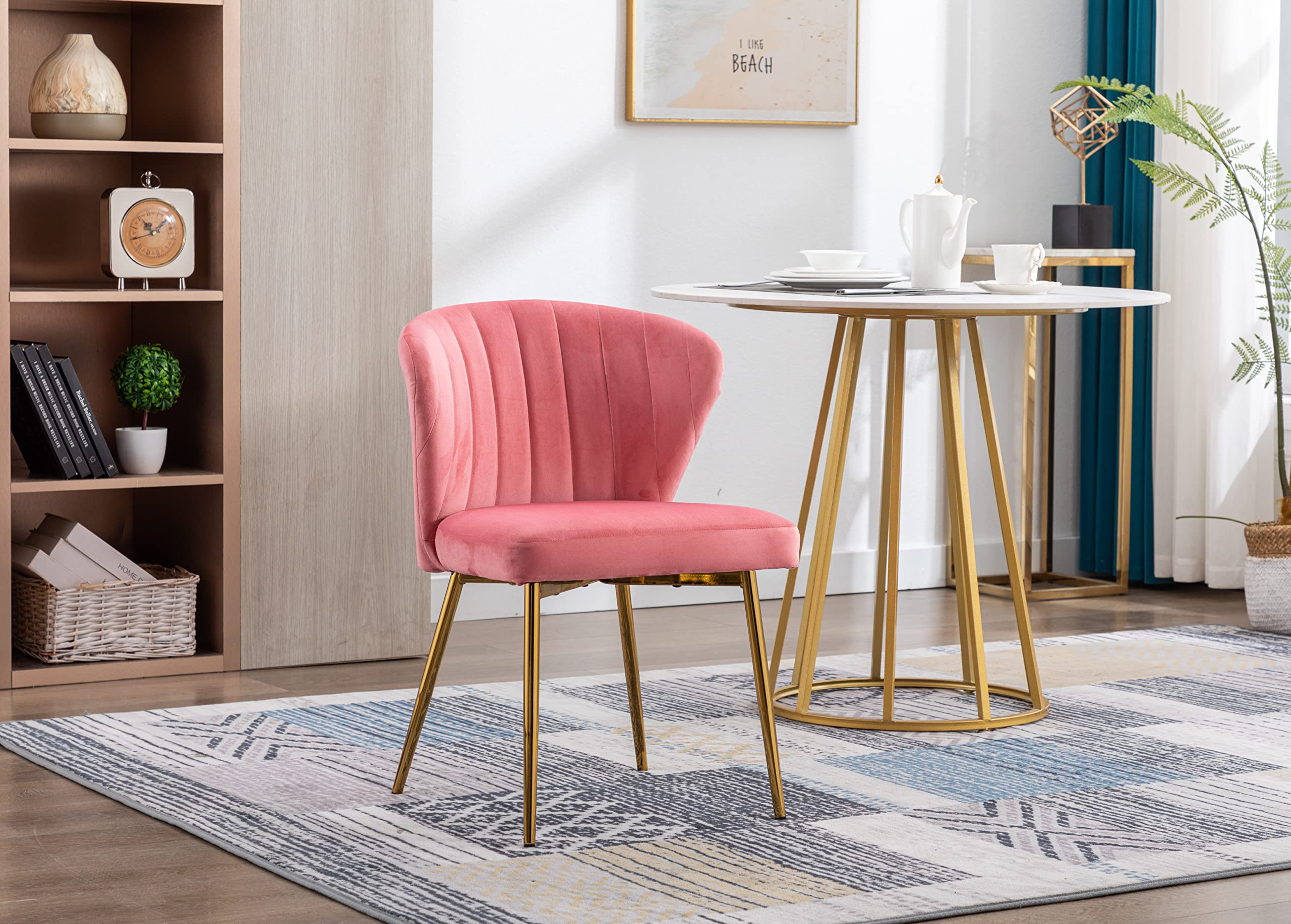 ZOBIDO Set of 2 Glam Velvet Accent Chairs with Golden Metal Legs & Tufted Back - Modern Dining Room Side Chairs for Living Room, Bedroom, Beauty Salon or Dining Area (Peach Pink) - Perfect for Home Decor, Lounge Seating and Elegant Interior Design