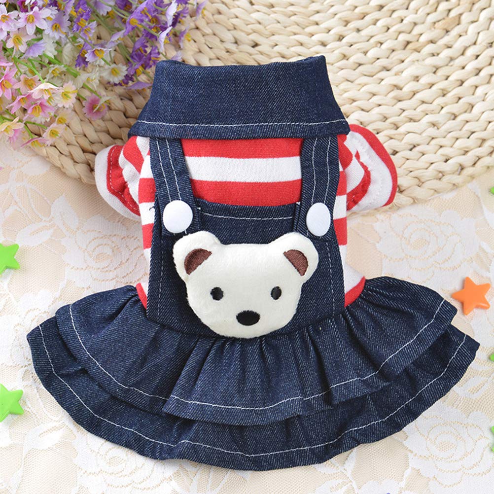 POPETPOP Denim Dog Dress - Striped Red Dog Skirt & Cat Dress for Birthday Outfits | Perfect for Pet Parties, Photo Shoots & Special Occasions