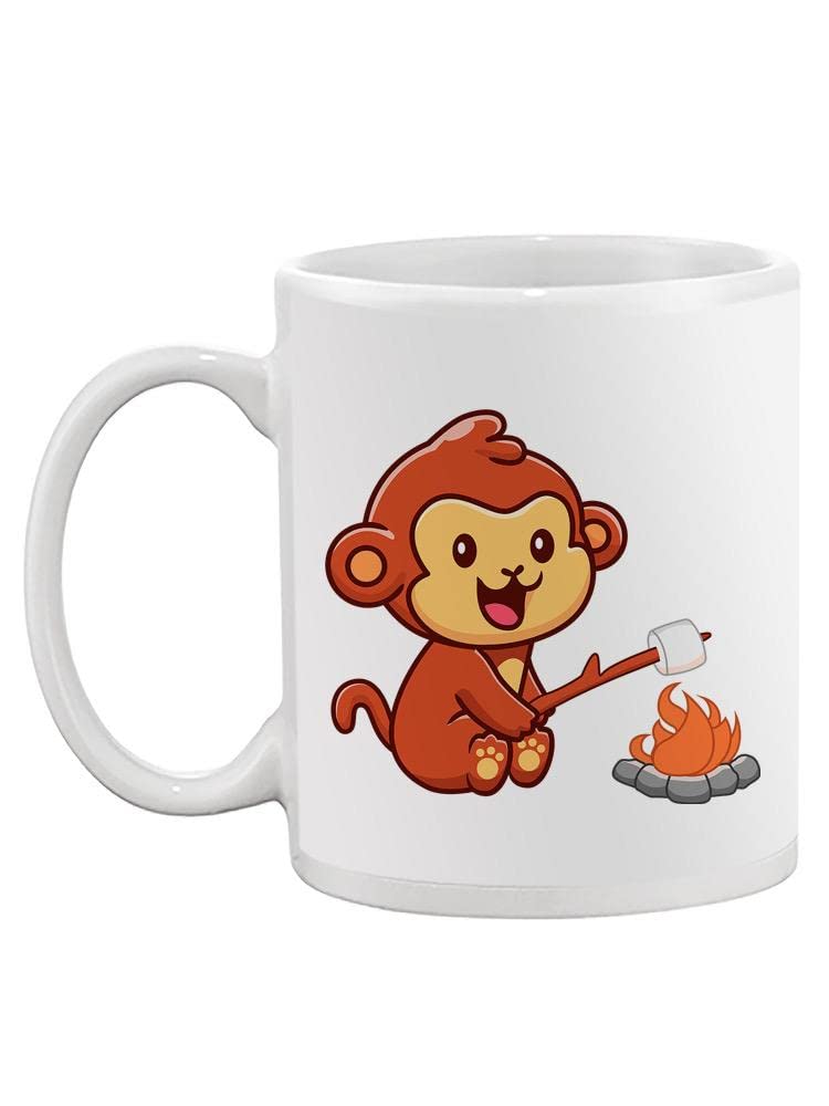 Funny Monkey Roasting Marshmallows Coffee Mug - Cute Ceramic Cup for Hot Drinks, Perfect for Camping, Gifts & Coffee Lovers