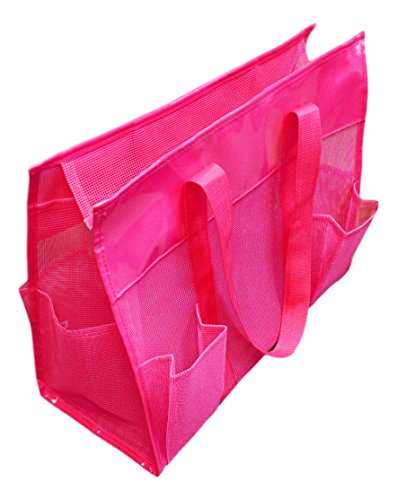 Waterproof Mesh Beach Bag with Zipper - Lightweight Organizing Tote for Women, Pink - Perfect for Pool, Travel & Shopping Accessories Storage
