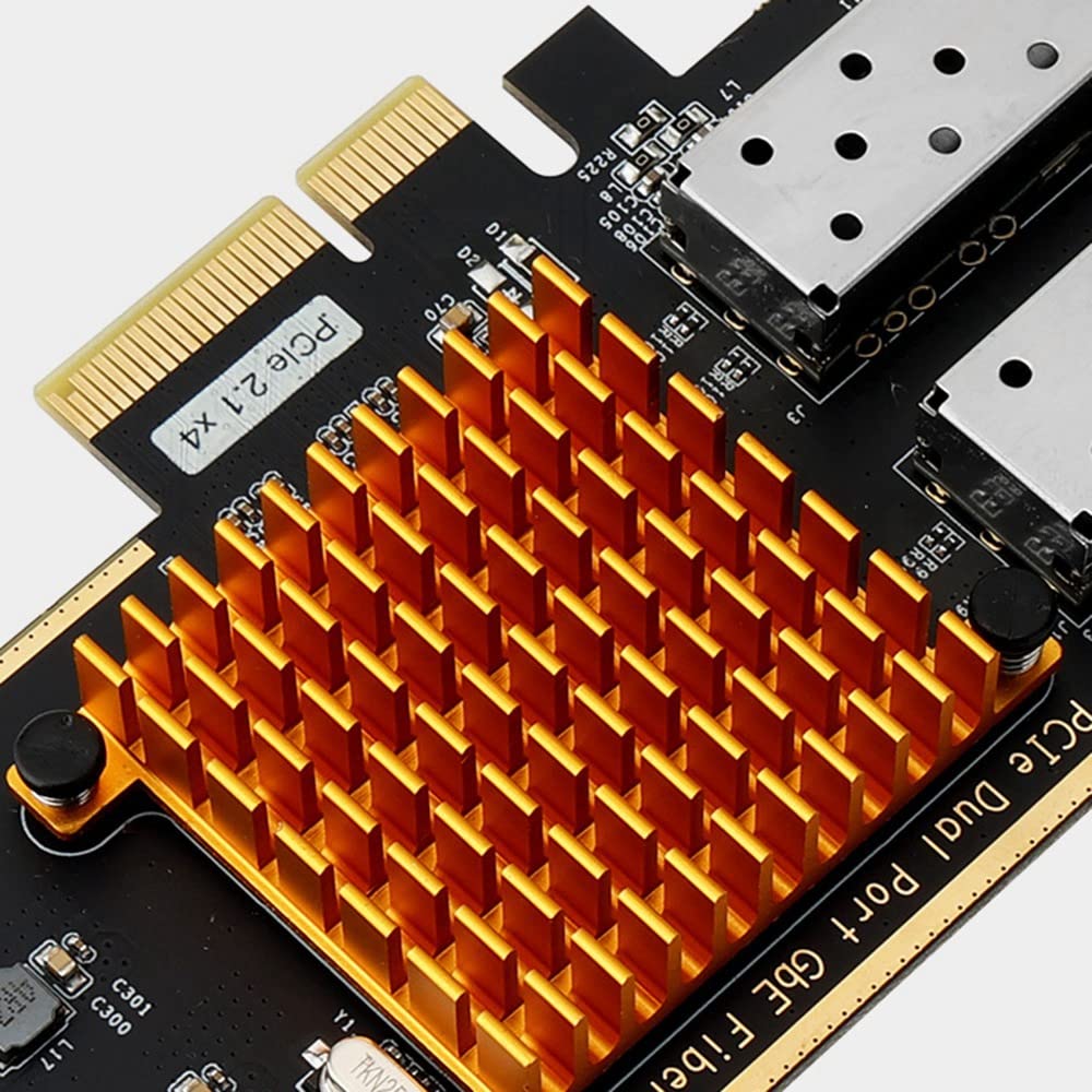Dual Port PCIe Gigabit Fiber Optic Network Card with SFP Support - Compatible with PCIe x4/x8/x16 Slots | High-Speed Networking for Servers, Workstations & Gaming PCs