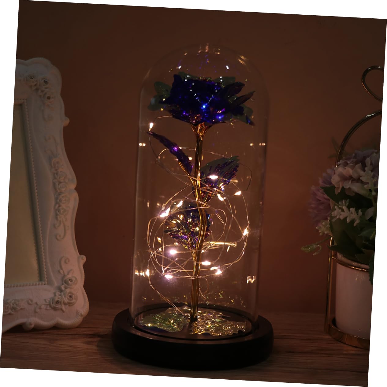 Yardenfun Eternal Flower Lamp - Glass Rose LED Night Light for Home Decor, Bedroom, Living Room, Romantic Gifts for Women