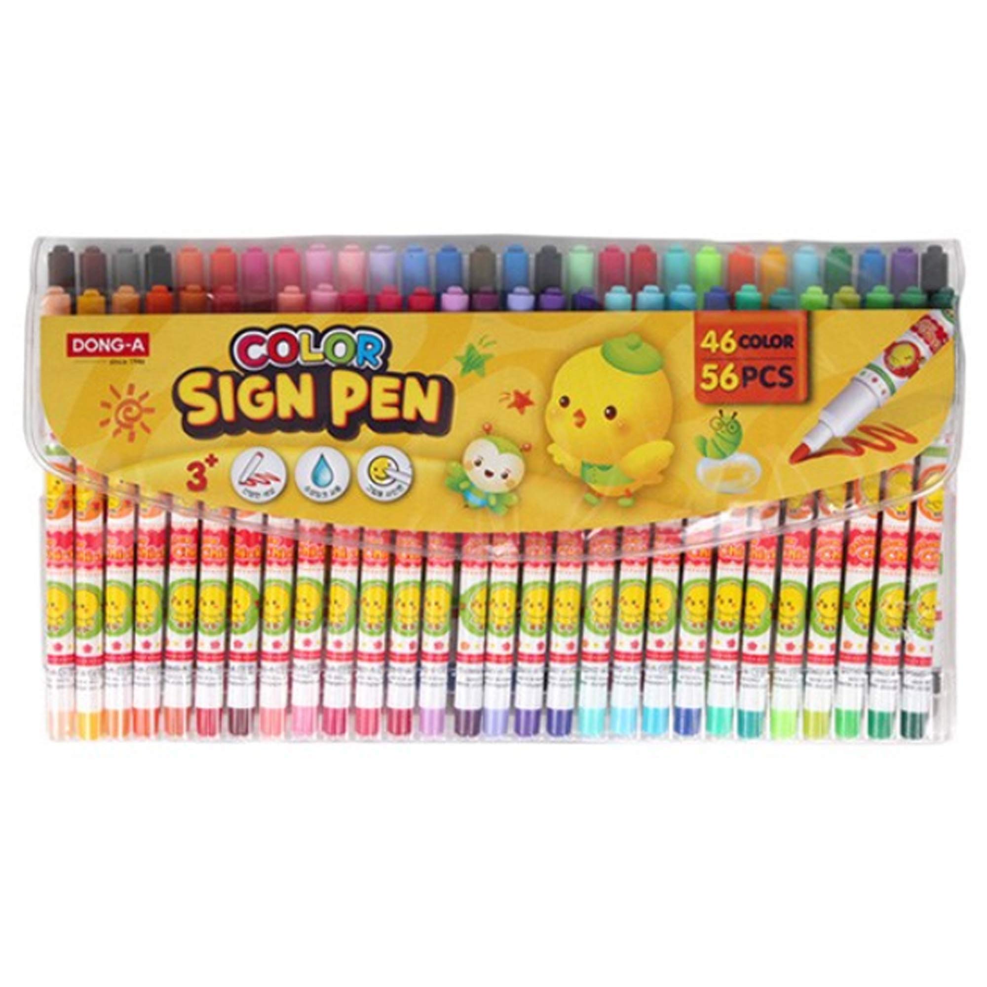 Dong-a Yellow Chick 46-Color Sign Pen Set - 56 Vibrant Markers for Art, School & Office Use | Perfect for Coloring, Note-Taking & Creative Projects