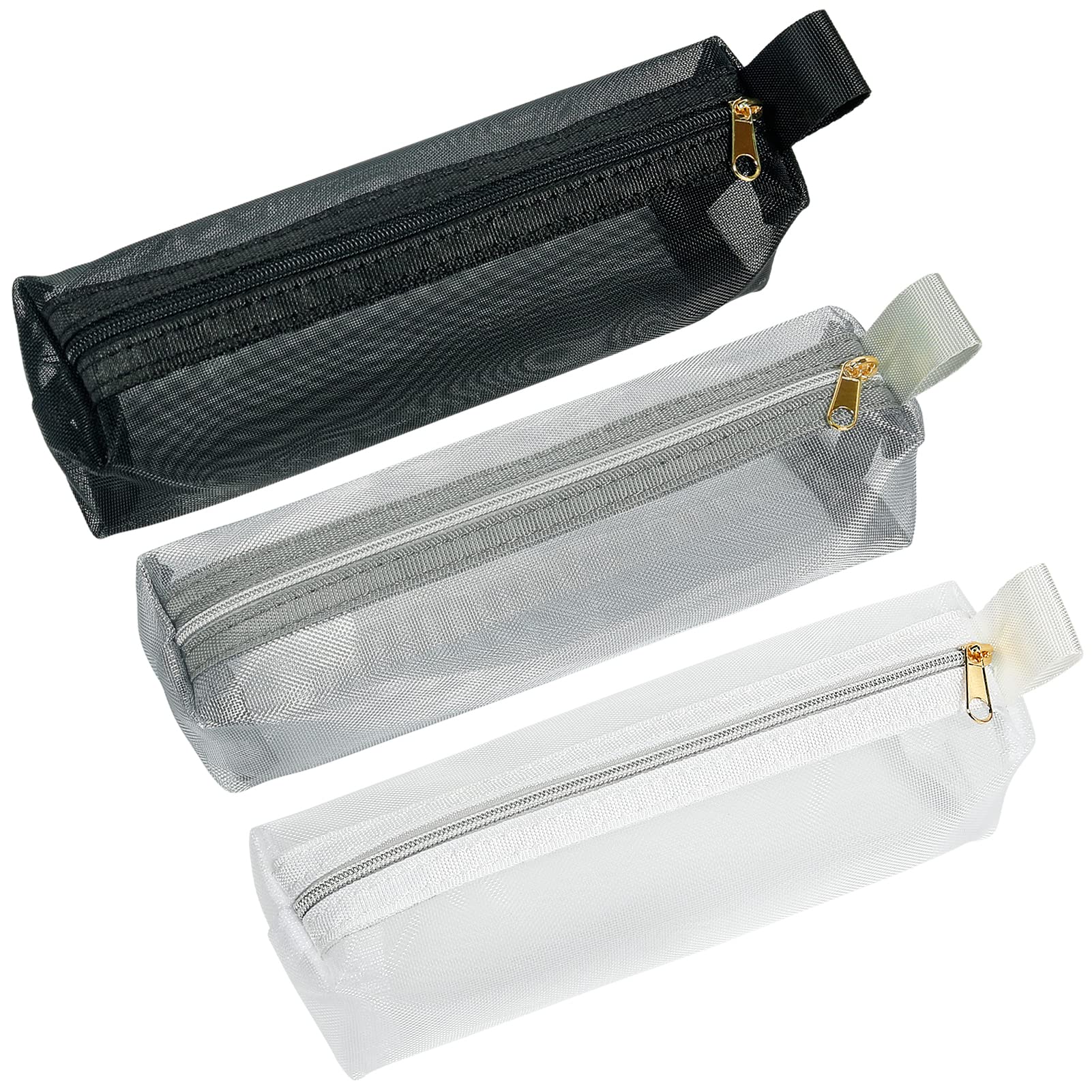 Mesh Makeup Brush Bag Set - 3Pcs Portable Travel Cosmetic Pouches for Makeup Brushes, Small Items & Purse Organization | Waterproof Pencil Pouch for On-the-Go Beauty, School & Office Essentials