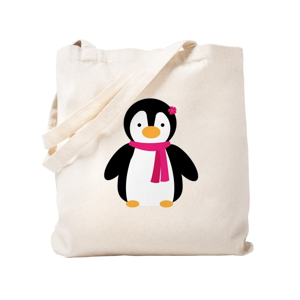 Stylish Pink Penguin Tote Bag - Natural Canvas Reusable Shopping Bag for Women | Eco-Friendly Grocery, Beach & Work Commute