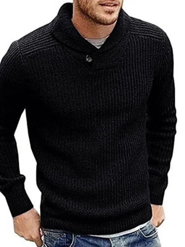 Men's V-Neck Pullover Sweater with Lapel Button - Casual & Comfortable Knitwear for Office, Dating & Everyday Wear