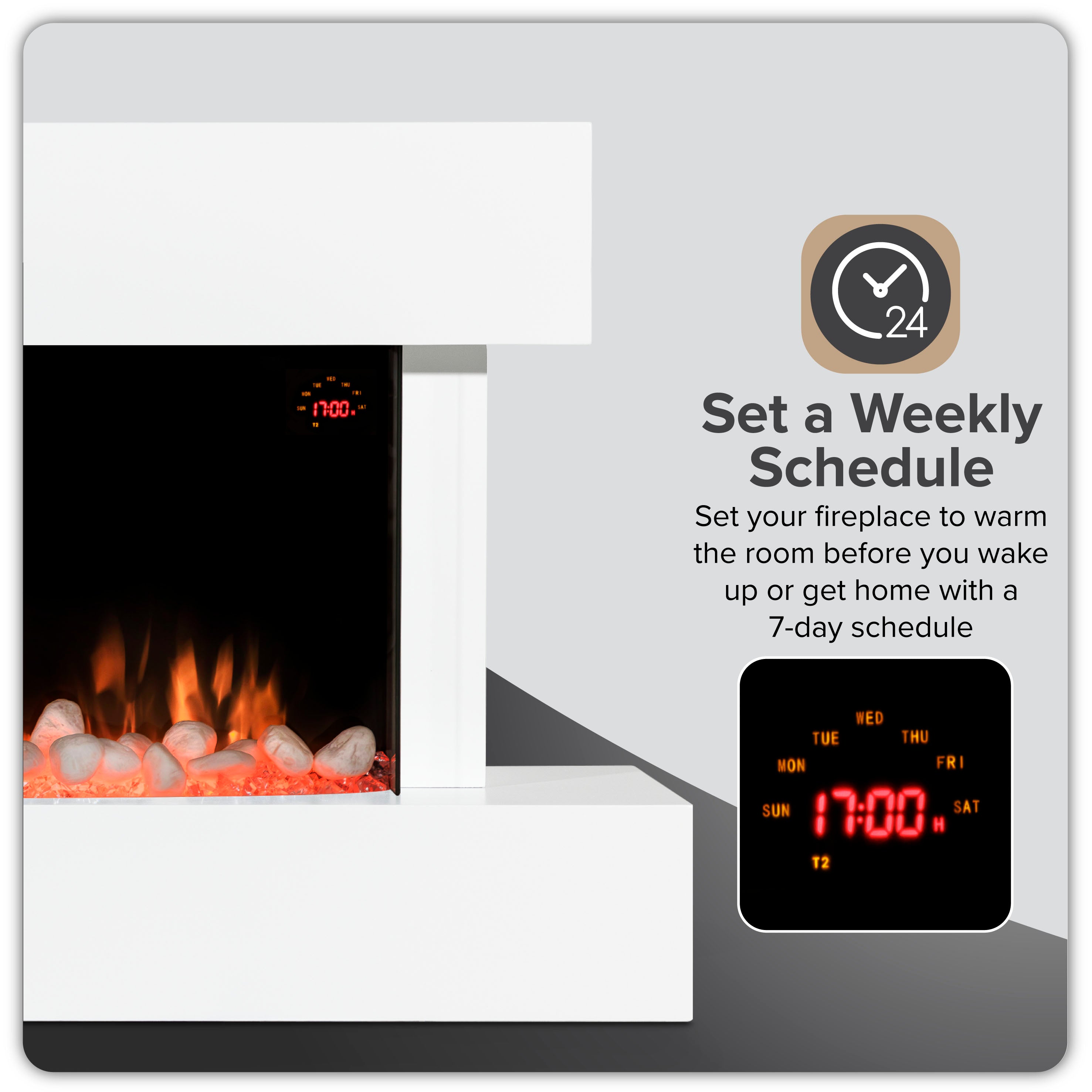 Baridi 46 Inch Electric Fireplace Wall Mounted with Realistic LED Flame Effects - White DH113 - Perfect for Living Room, Bedroom & Office Heating & Ambiance