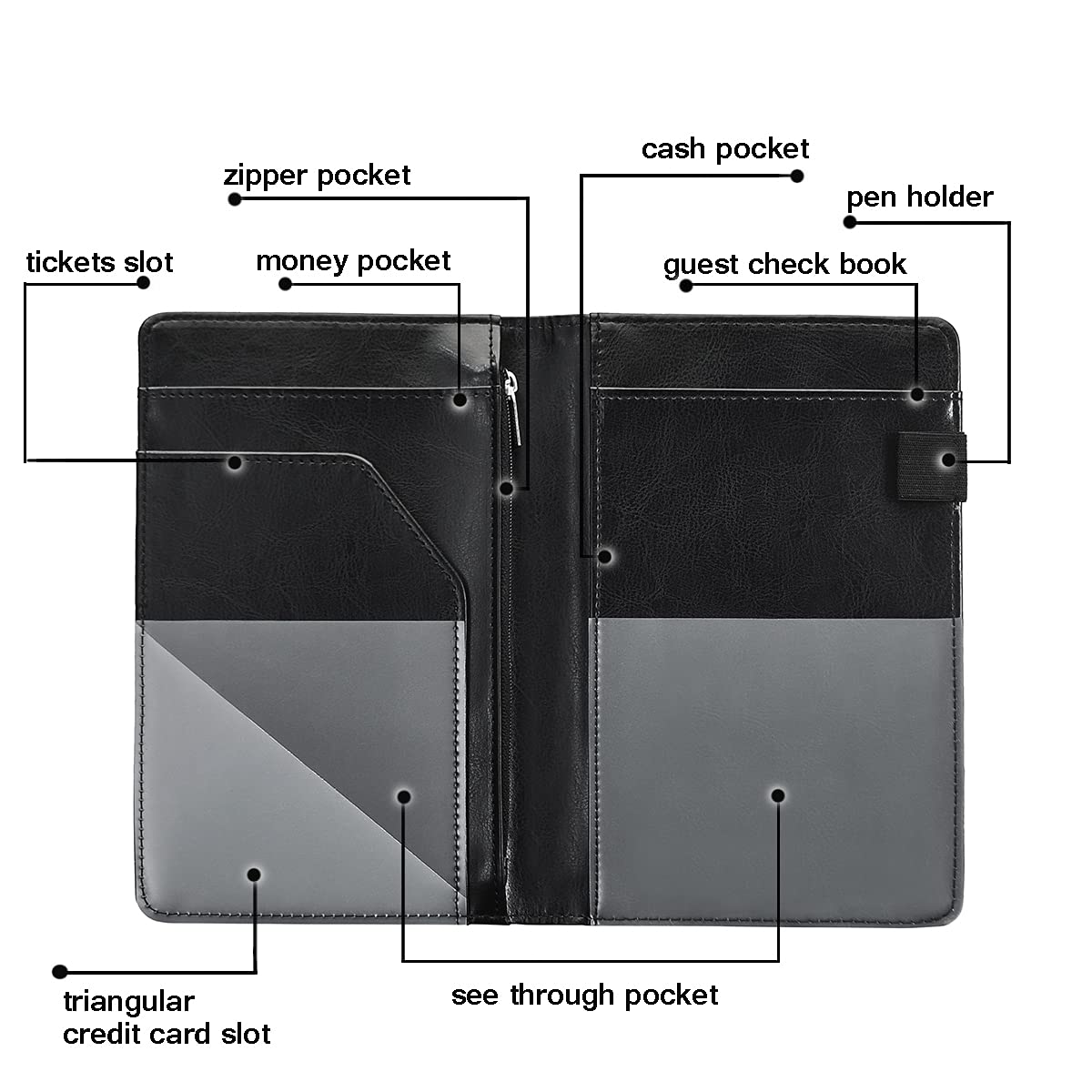 Black Server Book with Zipper Pocket - Waiter Organizer for Notes & Cash - Perfect for Restaurant Staff