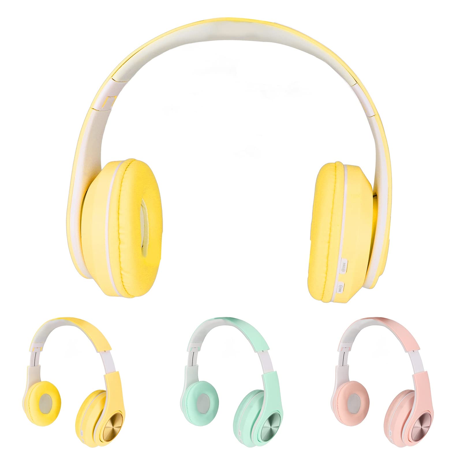 Wireless Gaming Headset with Noise Cancelling Mic, Foldable RGB LED Over-Ear Headphones for PC/PS4/Xbox/Mobile - Comfortable for Kids, Teens & Adults (Yellow) - Perfect for Gaming, Streaming & Online Classes