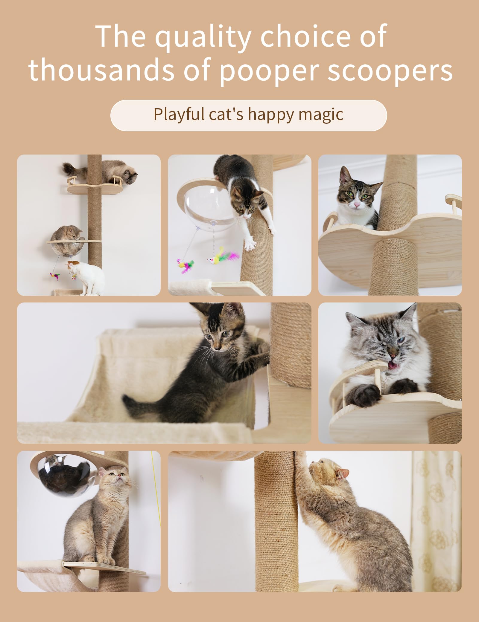 Premium Adjustable Cat Tree Floor to Ceiling - 55.52-118.5 Inch Natural Sisal Scratching Post & Activity Center for Indoor Cats | Perfect for Small Spaces & Multi-Cat Homes