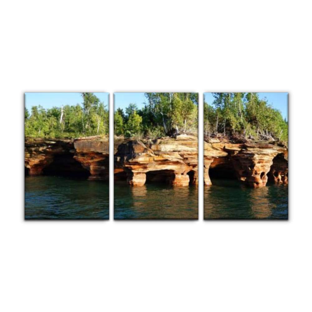 Apostle Islands Cave Wisconsin Landscape Canvas Wall Art - Modern Printed Oil Painting for Home, Office & Bedroom Decor (16