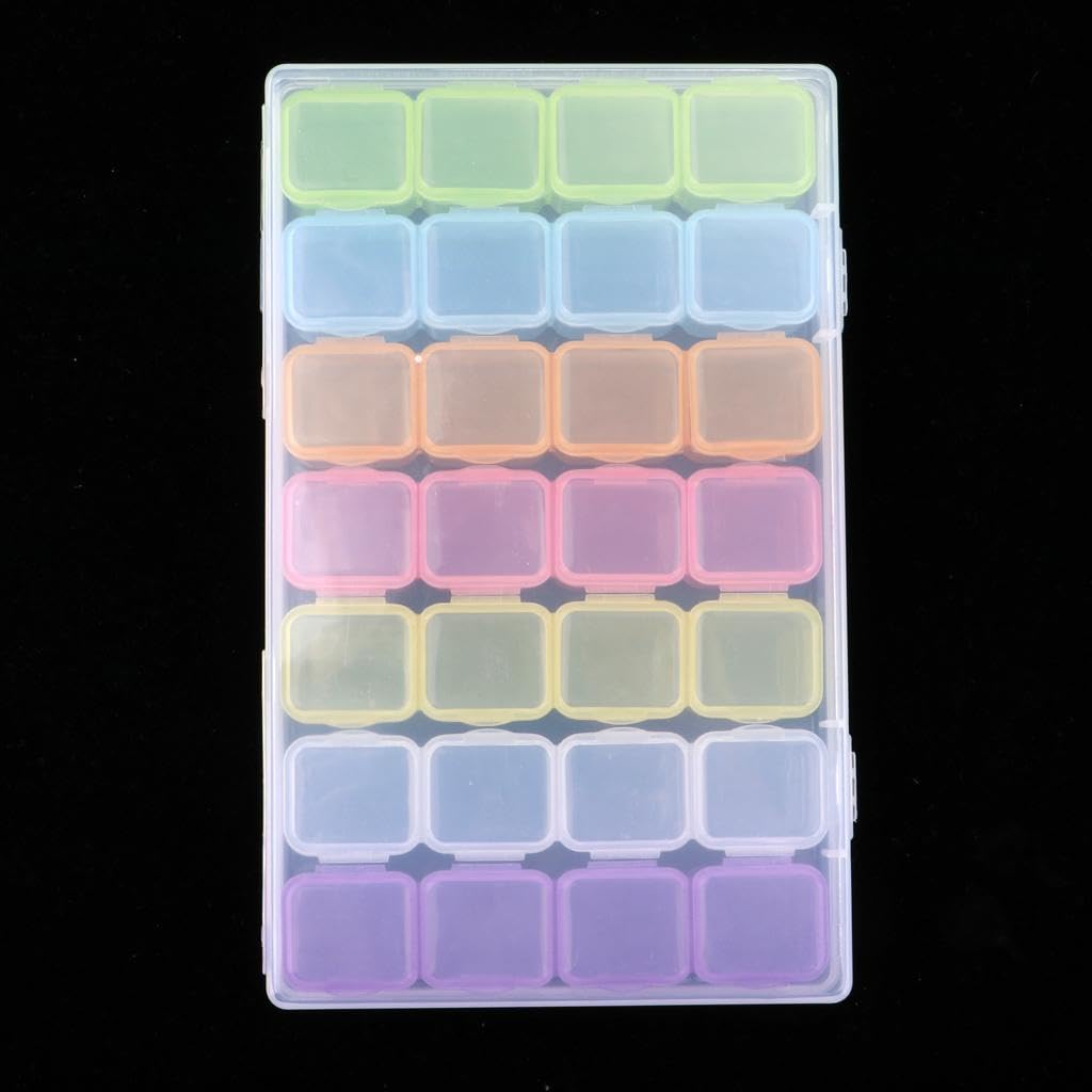 LOSA 28 Slots Nail Art Beads & Glitter Jewelry Organizer Box - Perfect for Nail Salon, DIY Crafts, and Jewelry Storage Display