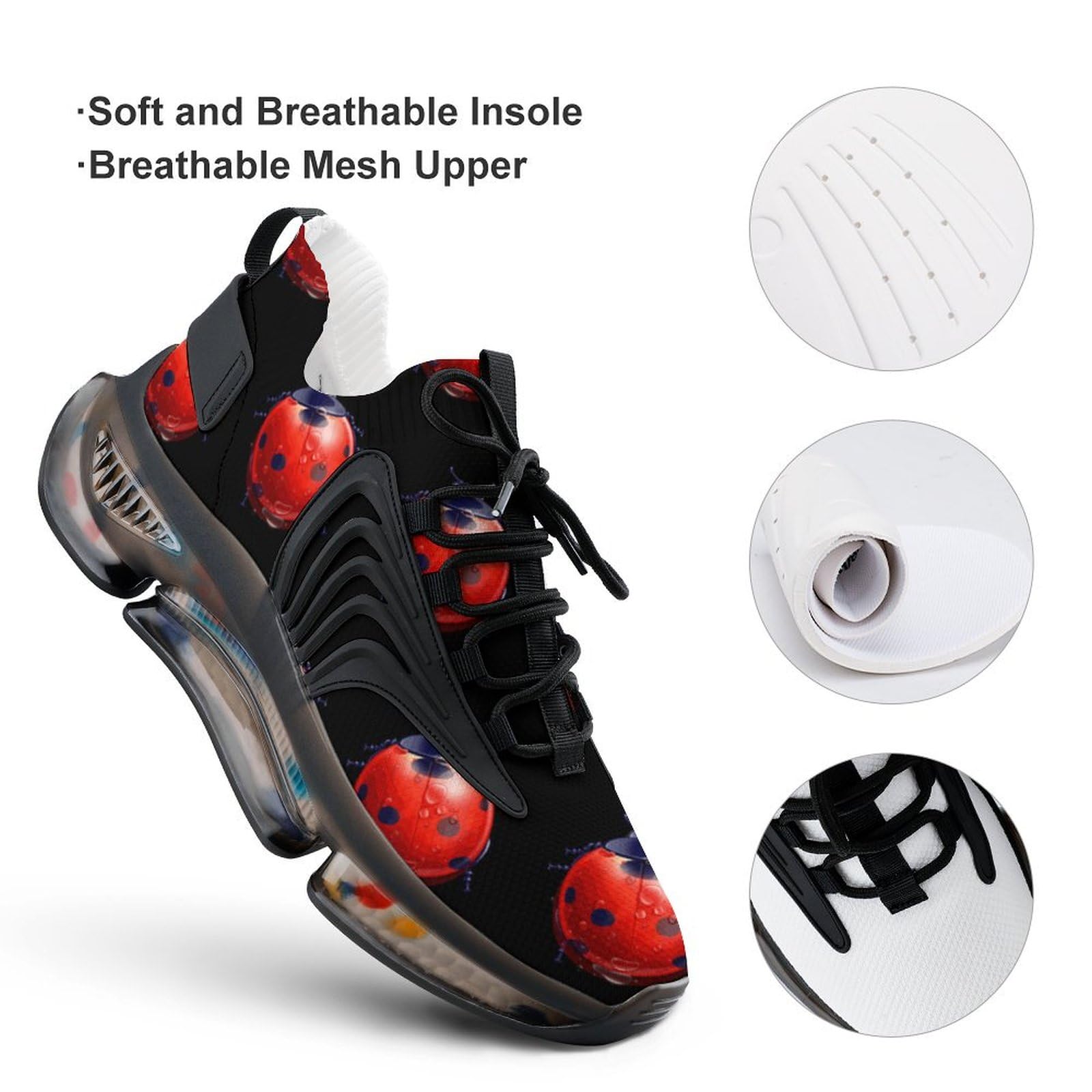 **Red Ladybug Men's Running Shoes - Lightweight Athletic Sneakers for Gym, Hiking & Outdoor Sports - Breathable Comfort for Jogging & Fitness**