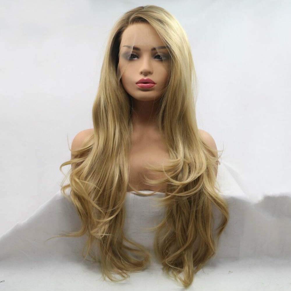 MelodyBlonde Ombre Synthetic Wigs for Women - Brown Roots Blonde Lace Front Wigs with Body Wave & Heat Resistant Fiber | Perfect for Cosplay, Halloween, Daily Fashion & Special Occasions