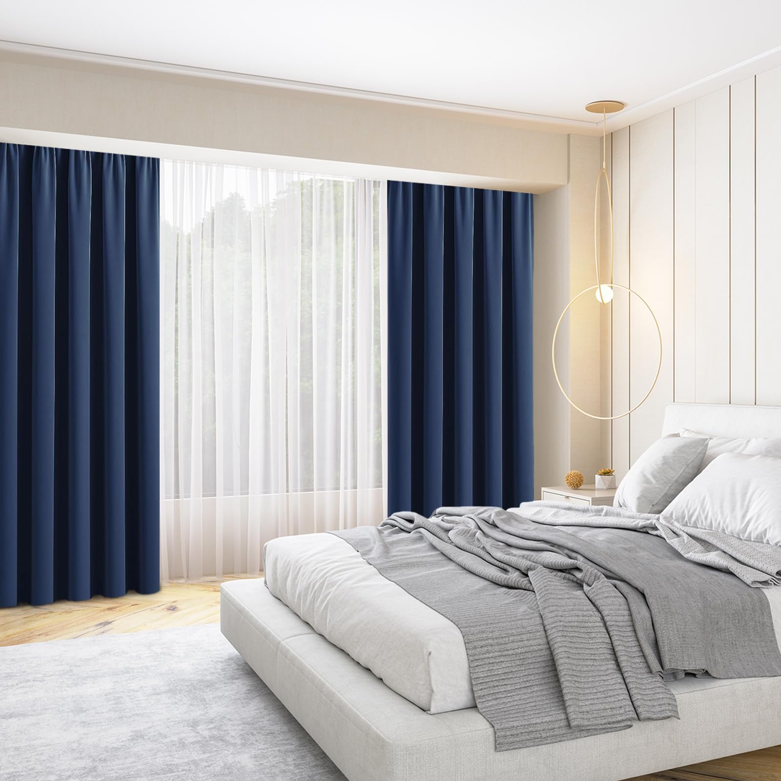 Blackout Curtains for Bedroom & Living Room - Thermal Insulated Solid Drapes with Rod Pocket, 52x45 Inch Navy Blue Set of 2 Panels - Perfect for Small Rooms, Home Theater & Light Sleepers