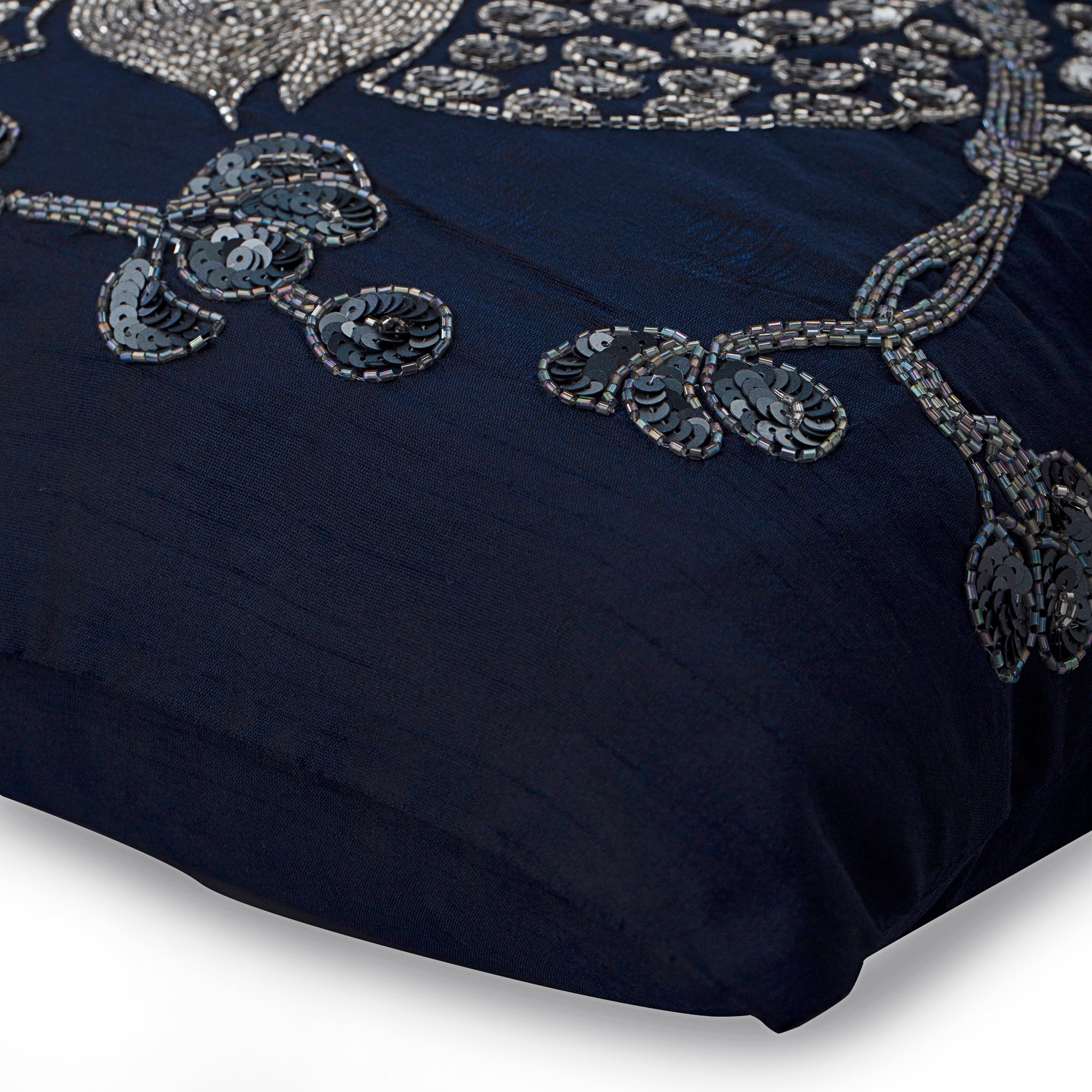 Navy Blue Art Silk Throw Pillow Cover - Birdy Flight Design - Home Decor for Living Room, Bedroom & Sofa