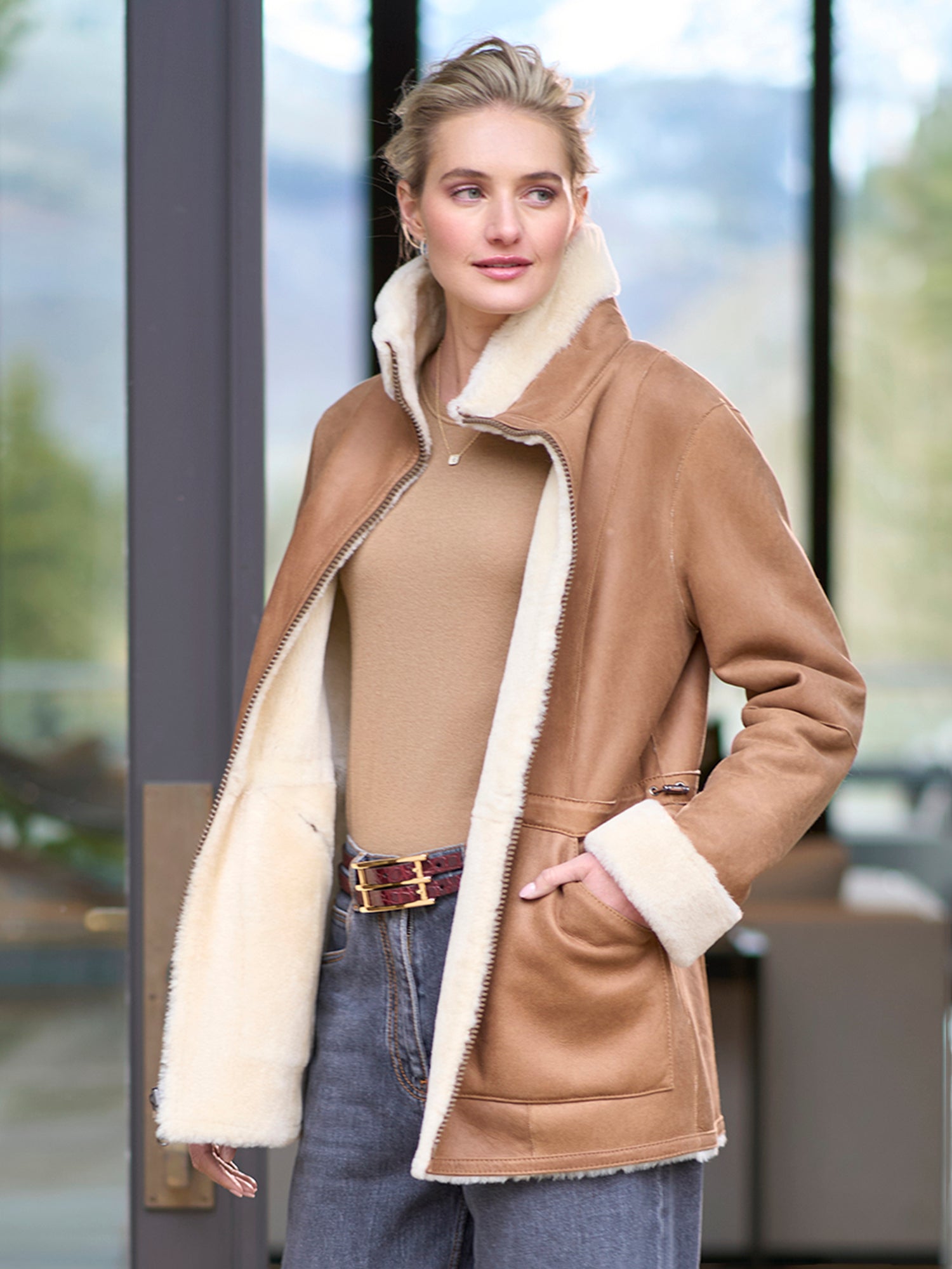 Annelie Reversible Shearling Coat for Women - Warm Winter Jacket with Faux Fur Lining - Stylish Outerwear for Cold Weather, Travel & Outdoor Activities