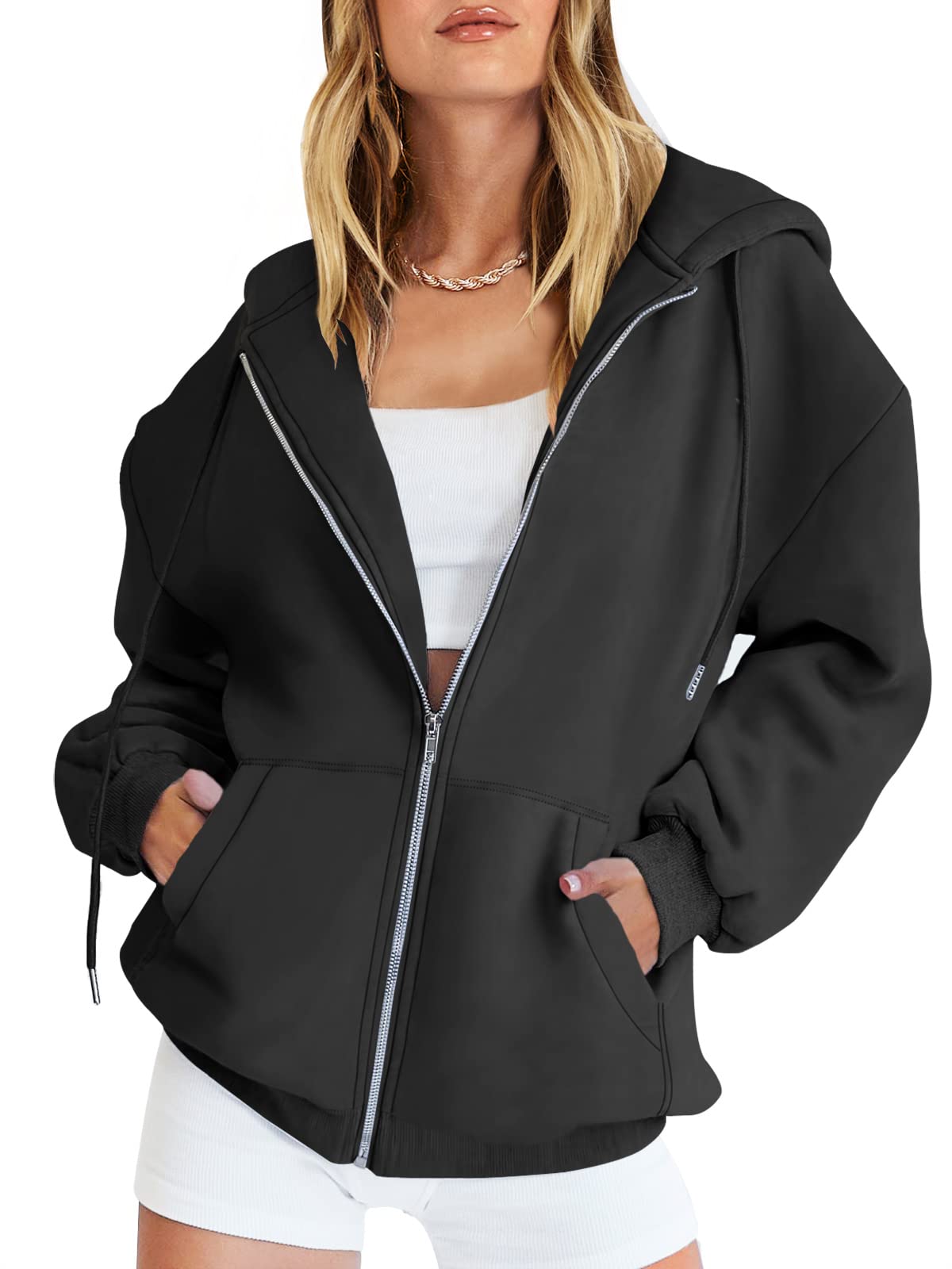 ANRABESS Women's Oversized Zip Up Fleece Hoodie with Pockets - Long Sleeve Y2K Fashion Sweatshirt for Fall 2025 | Casual Streetwear, Loungewear & Winter Outerwear