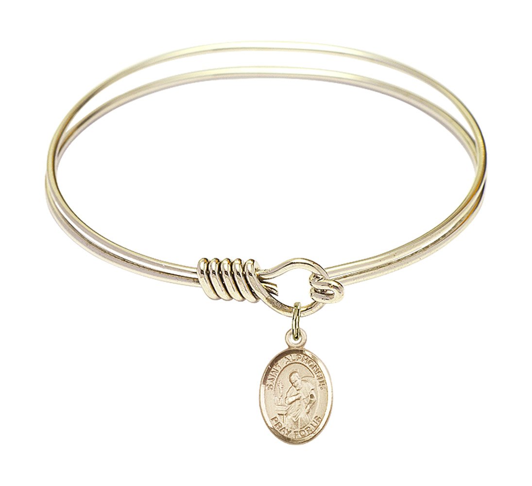 F A Dumont 6.25 Inch Round Eye Hook Bangle Bracelet with St. Alphonsus Charm - Elegant Religious Jewelry for Women, Perfect for Church, Weddings & Special Occasions