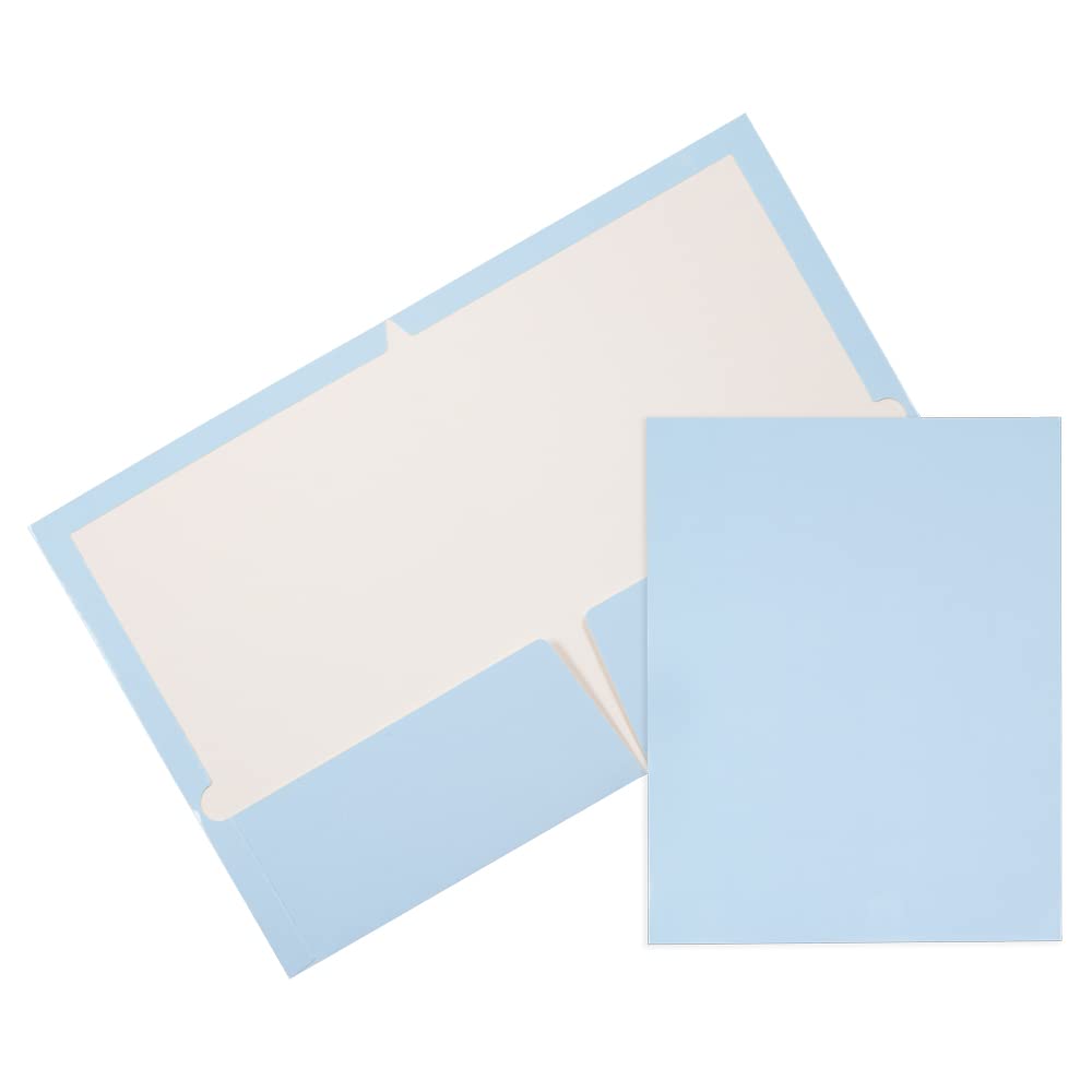 JAM PAPER Laminated Two Pocket Glossy School Folders - Letter Size 8.5x11 Inches - High Gloss Baby Blue - Bulk 50 Pack - Perfect for Classroom, Office & Home Organization