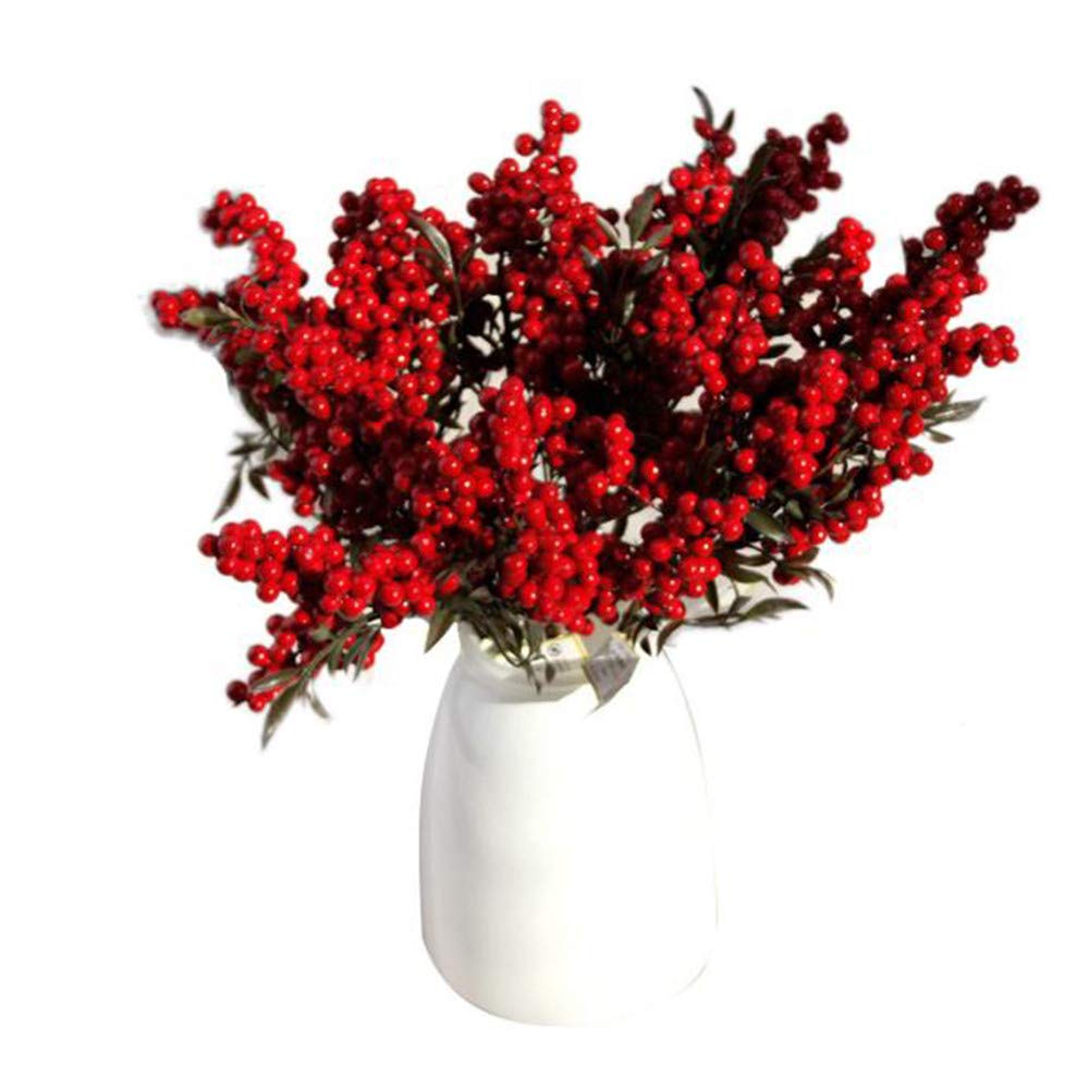 Artificial Berries Flowers for Home Decor - Auspicious Red Plant for Living Room & Wedding